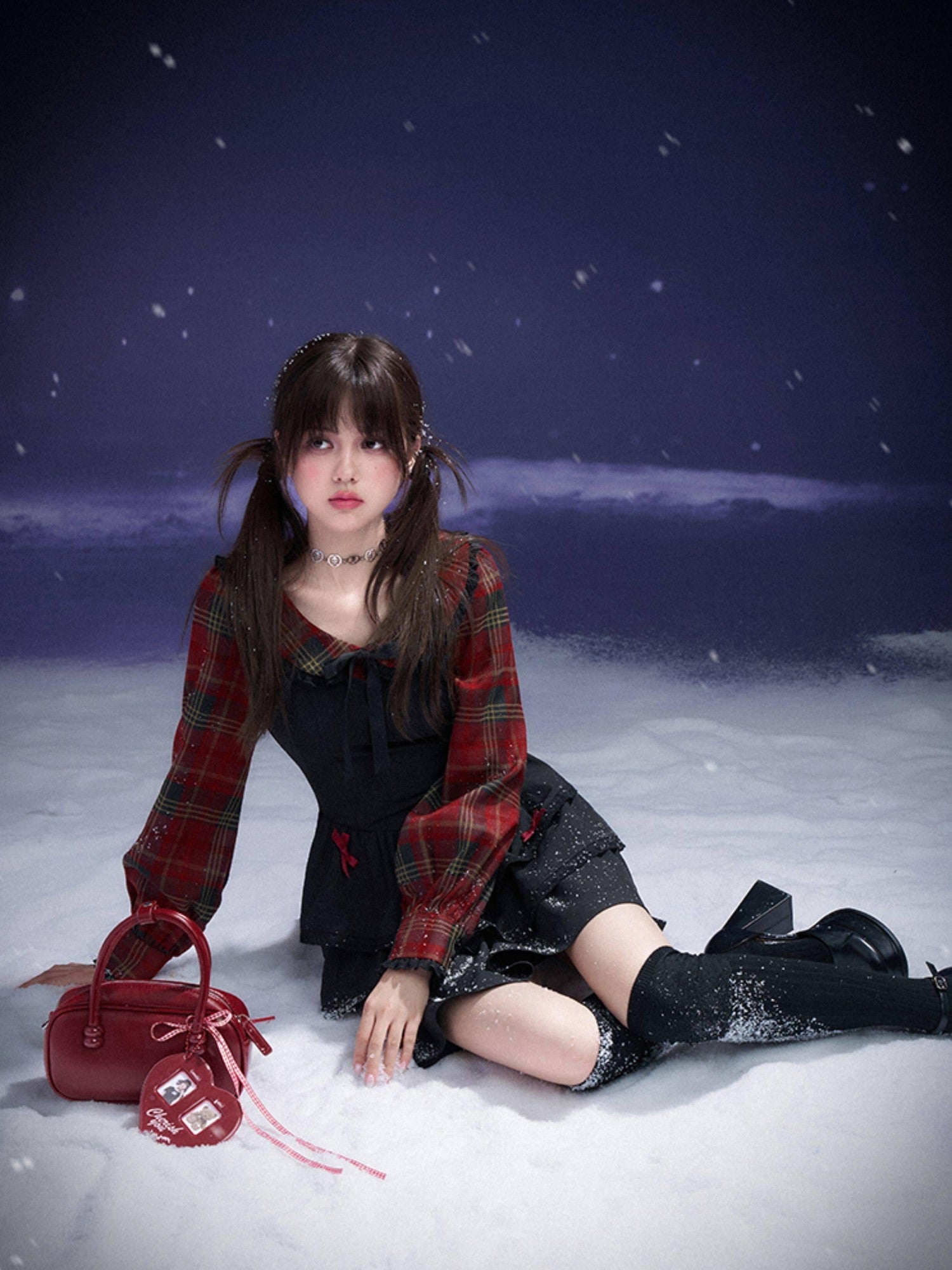 SagiDolls Red Black Plaid Faux Two Piece Cake Skirt Women's Polyester Casual Mini Dresses