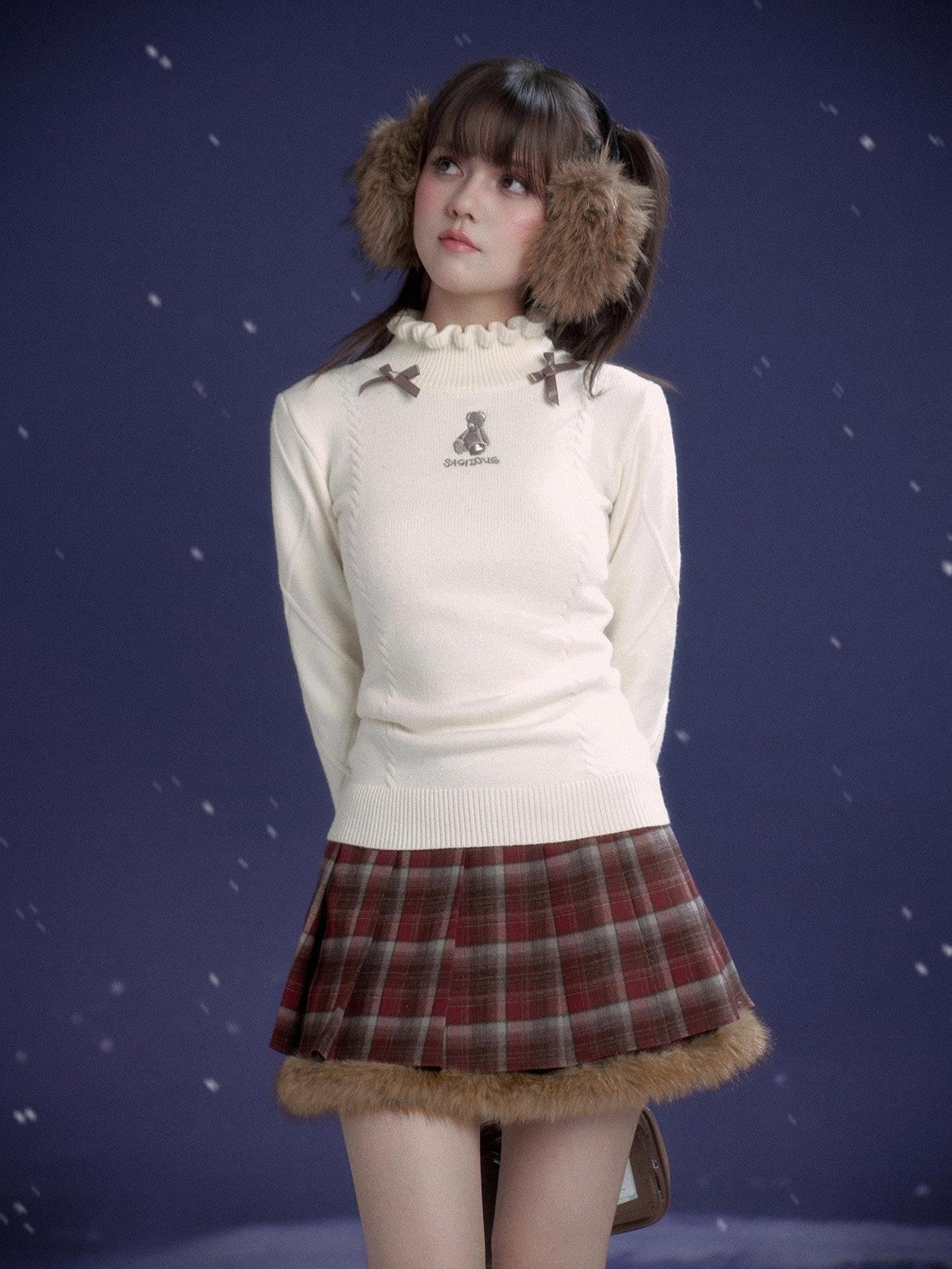 SagiDolls Red Plaid Pleated Mid Waist Lined Side Zipper Women's Polyester Mini Skirts