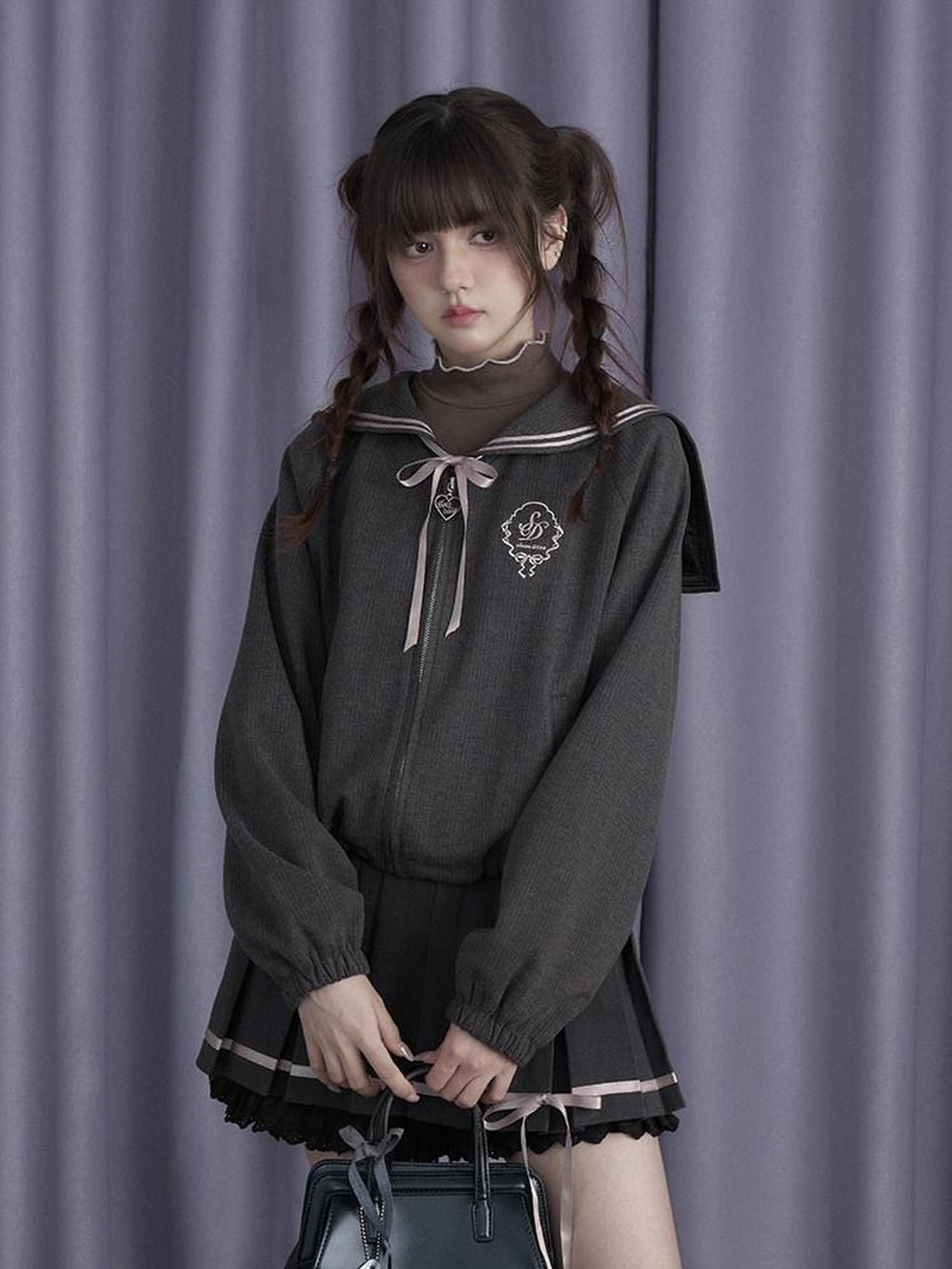 SagiDolls Sailor Collar Bow Detachable Ribbon Women's Thick Polyester Matching Skirt Sets