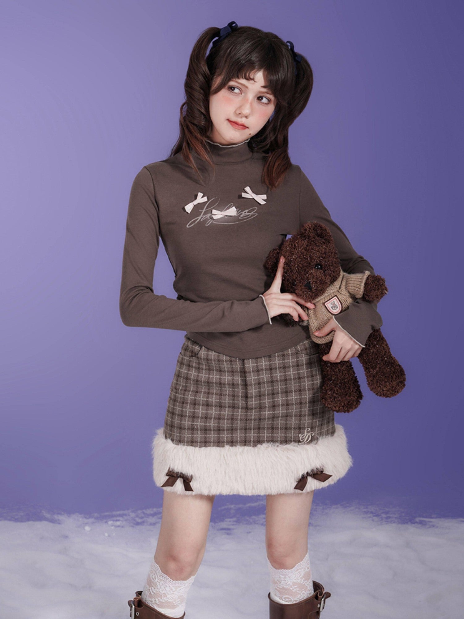 SagiDolls Sailor Collar Bow Detachable Ribbon Women's Thick Polyester Matching Skirt Sets