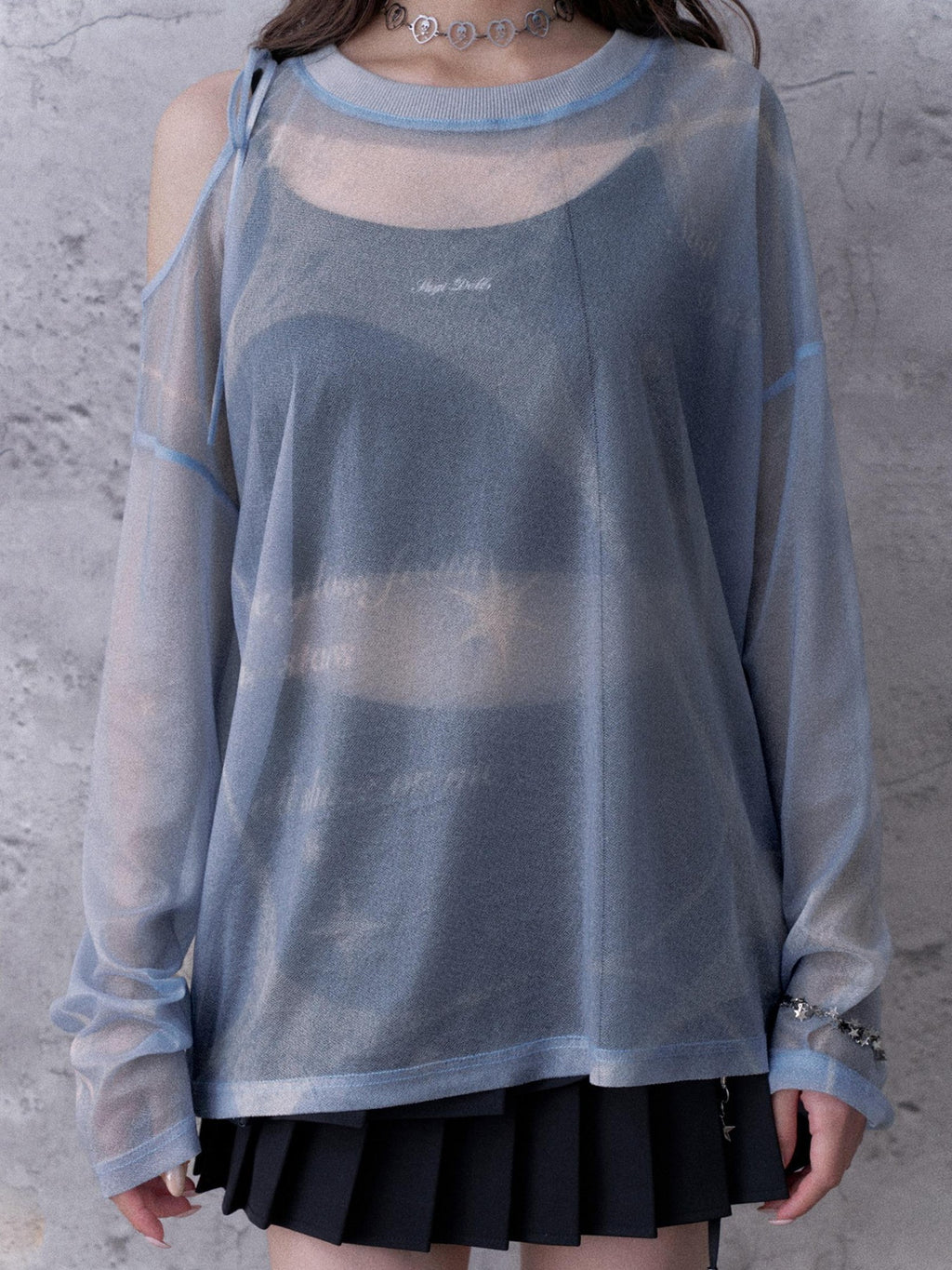 SagiDolls Shimmering Sheer Mesh Loose Fit Women's Polyester Long Sleeve T-shirts