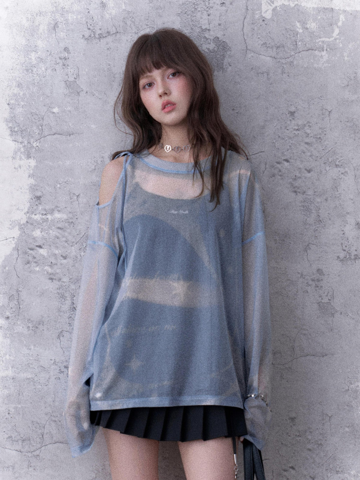 SagiDolls Shimmering Sheer Mesh Loose Fit Women's Polyester Long Sleeve T-shirts