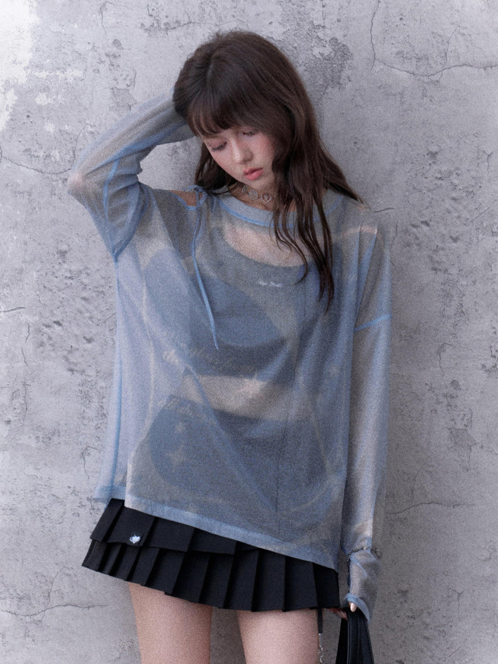 SagiDolls Shimmering Sheer Mesh Loose Fit Women's Polyester Long Sleeve T-shirts
