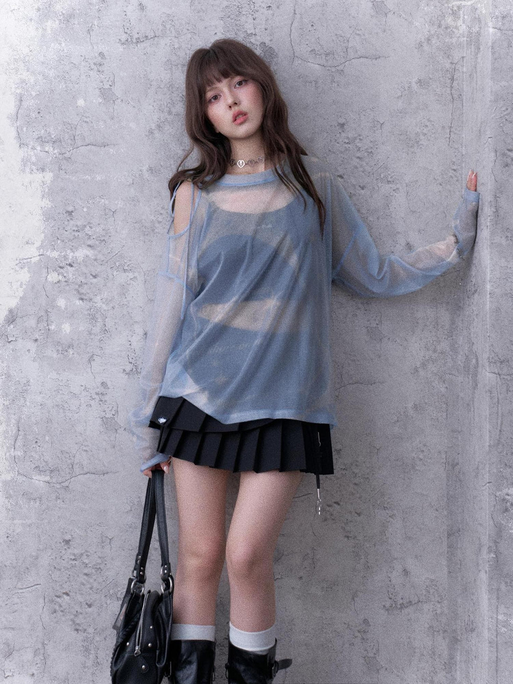 SagiDolls Shimmering Sheer Mesh Loose Fit Women's Polyester Long Sleeve T-shirts