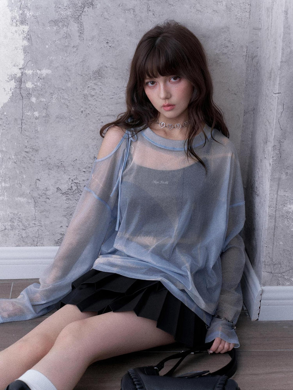 SagiDolls Shimmering Sheer Mesh Loose Fit Women's Polyester Long Sleeve T-shirts