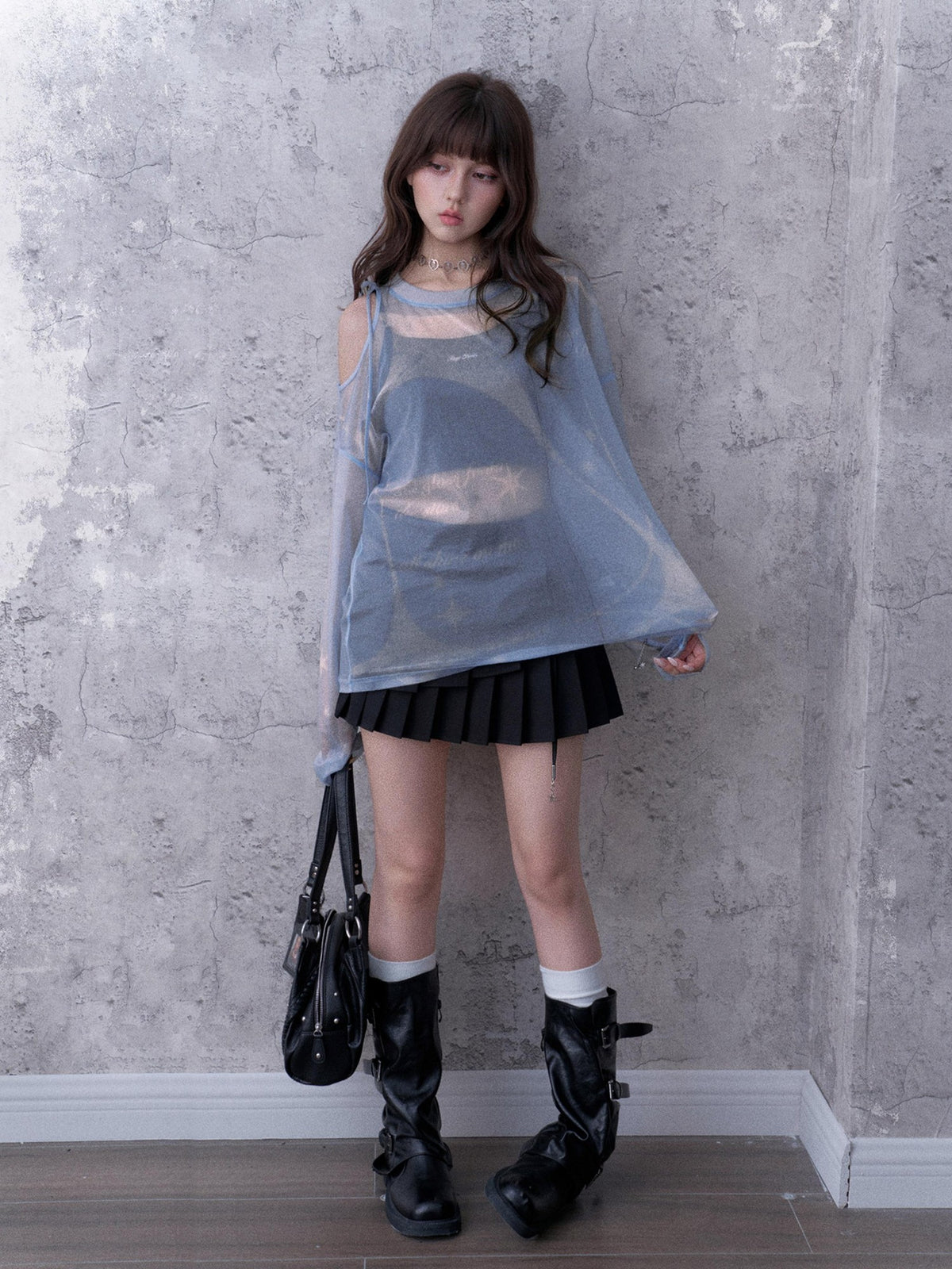 SagiDolls Shimmering Sheer Mesh Loose Fit Women's Polyester Long Sleeve T-shirts