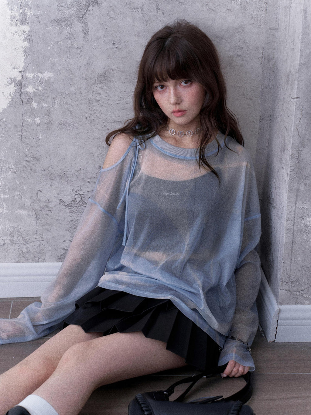 SagiDolls Shimmering Sheer Mesh Loose Fit Women's Polyester Long Sleeve T-shirts
