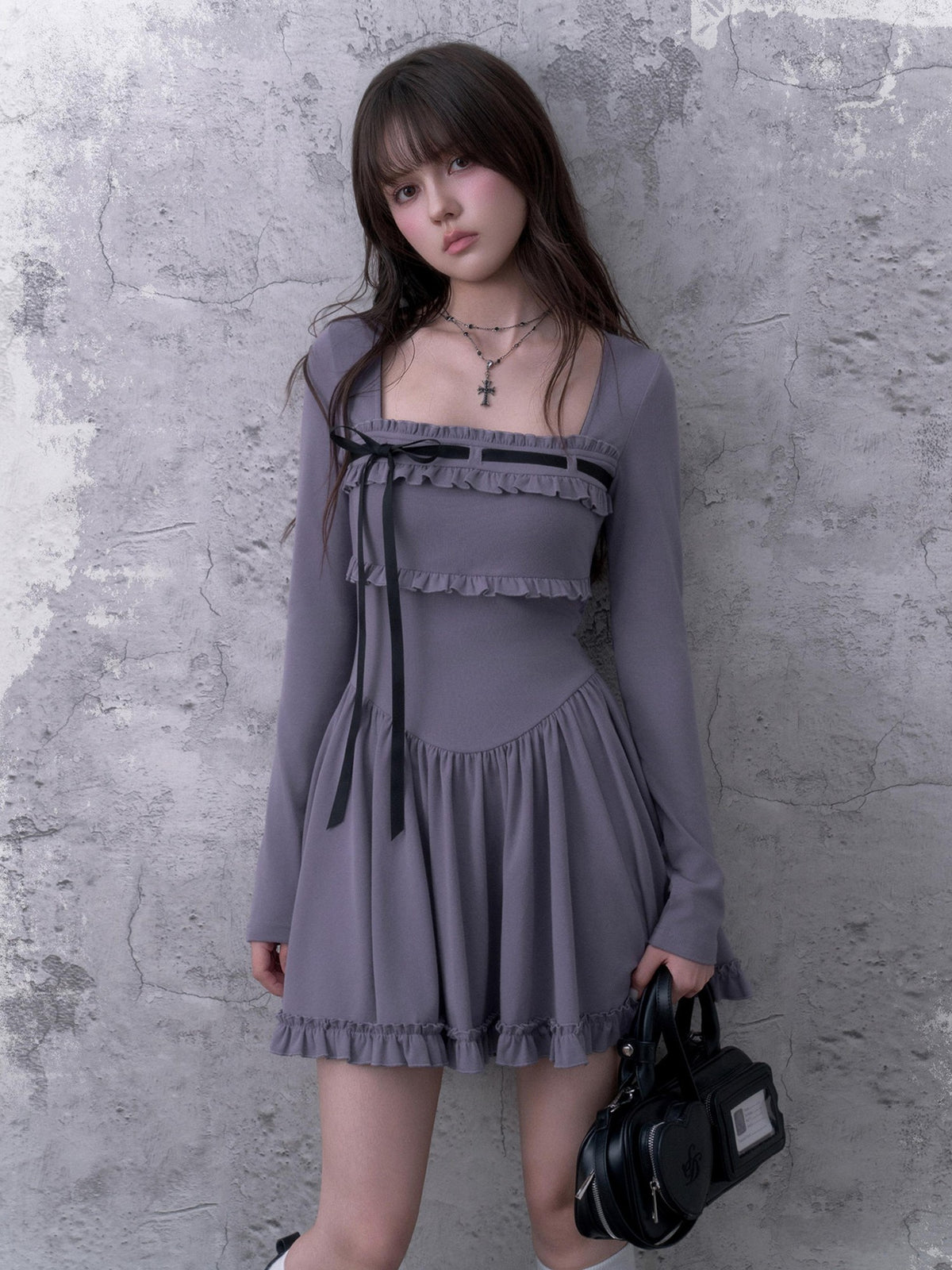 SagiDolls Square Neck Ribbon Waist Cinched Women's Cotton Casual Midi Dresses