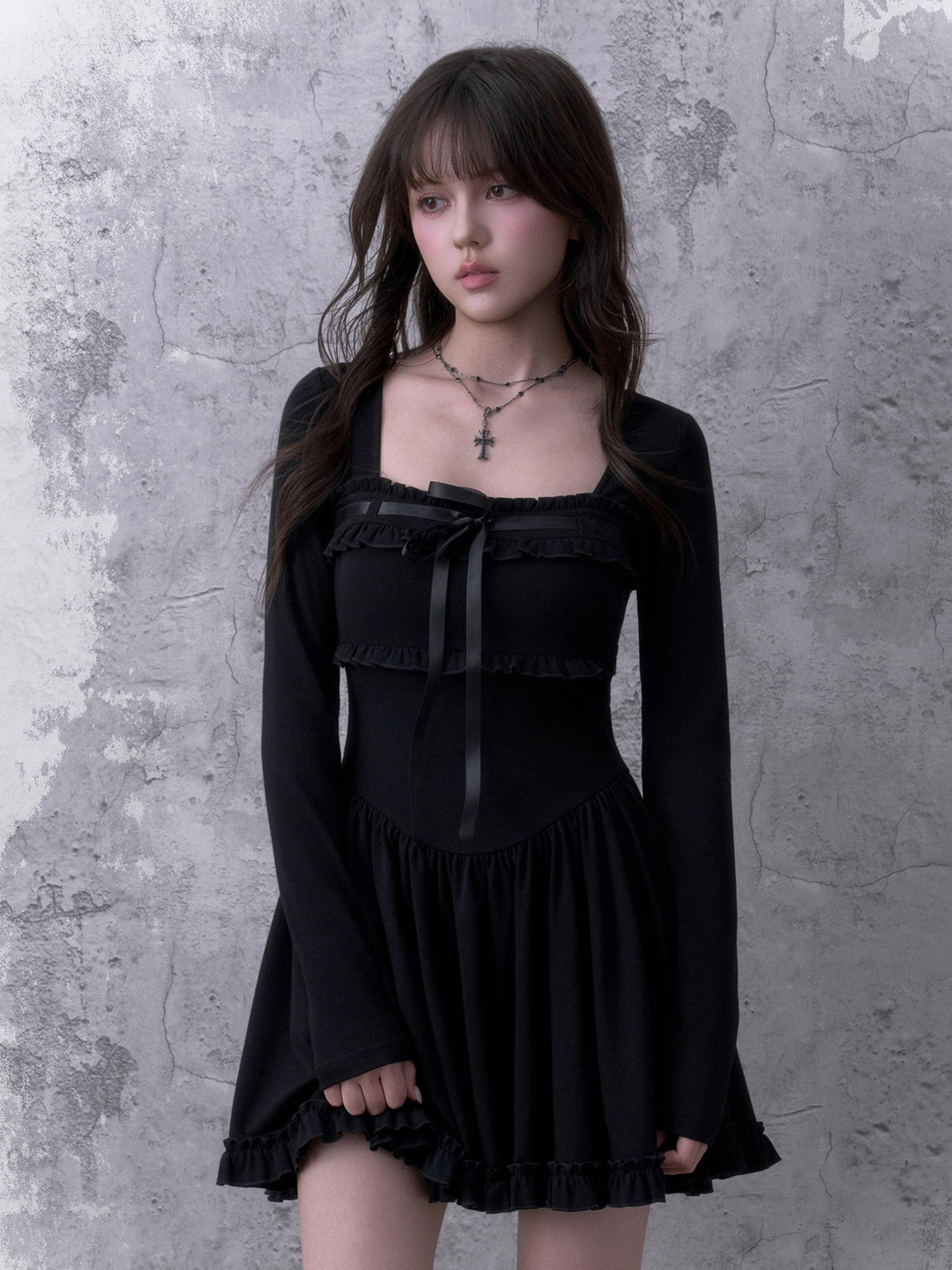 SagiDolls Square Neck Ribbon Waist Cinched Women's Cotton Casual Midi Dresses