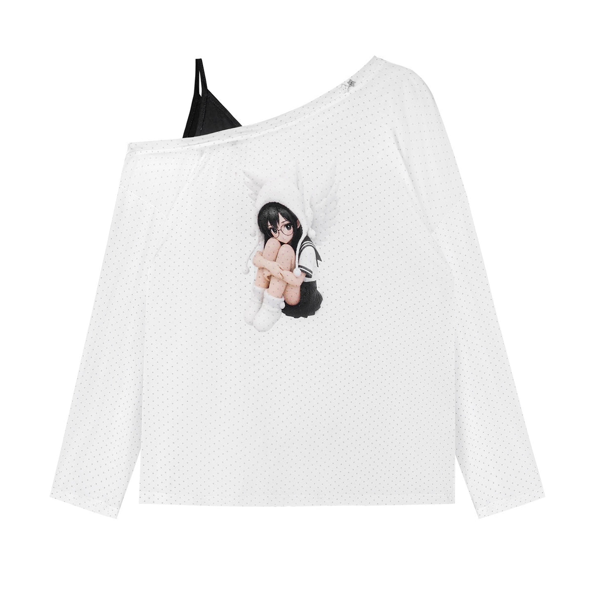SagiDolls_Star_Print_Asymmetric_One_Shoulder_Loose_Lyocell_Women's_Long_Sleeve_T-shirts_1074032214329_MISSTT