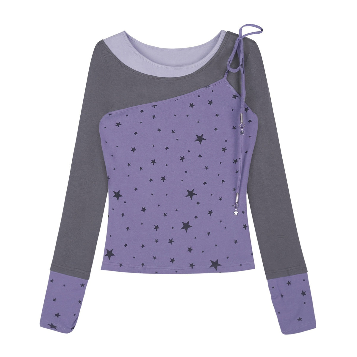 SagiDolls_Star_Print_Color_Block_Lace_Up_Women's_Long_Sleeve_T-shirts_1079110550402_MISSTT