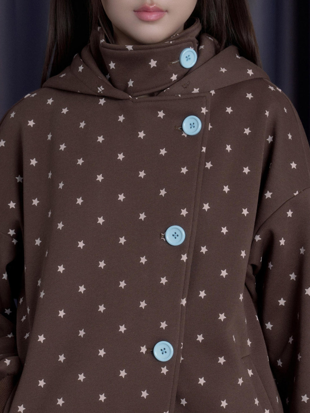 SagiDolls Star Print Fleece Lined Stand Collar Women's Cotton Zip-up Hoodies
