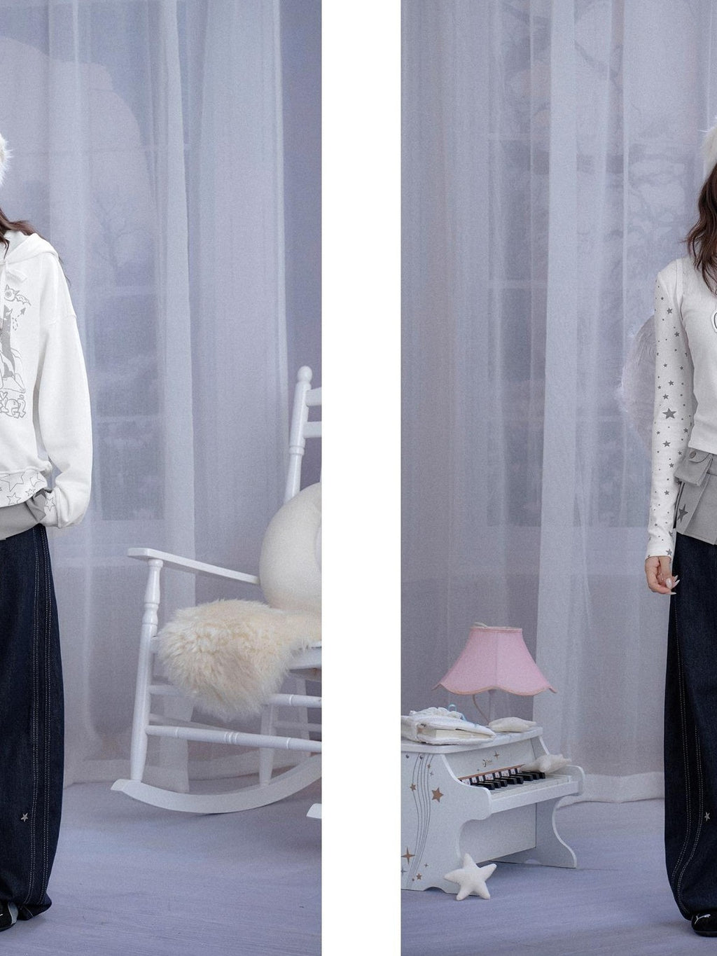 SagiDolls Star Print Pleated Layered Tie Front Low Rise Women's Polyester Clothing Accessories