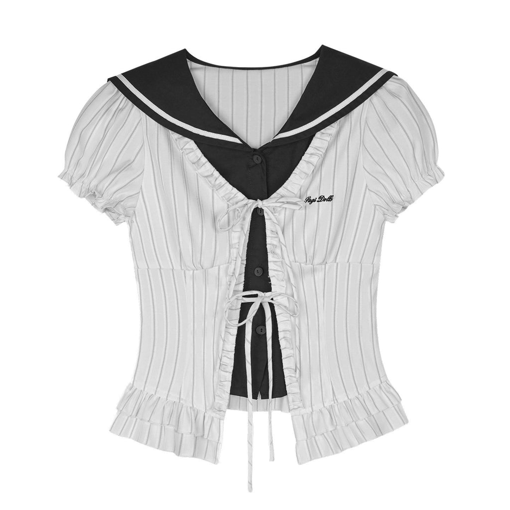 SagiDolls_Striped_Sailor_Collar_Faux_Two_Piece_Embroidered_Women's_Short_Sleeve_T-shirts_1047097638302_MISSTT