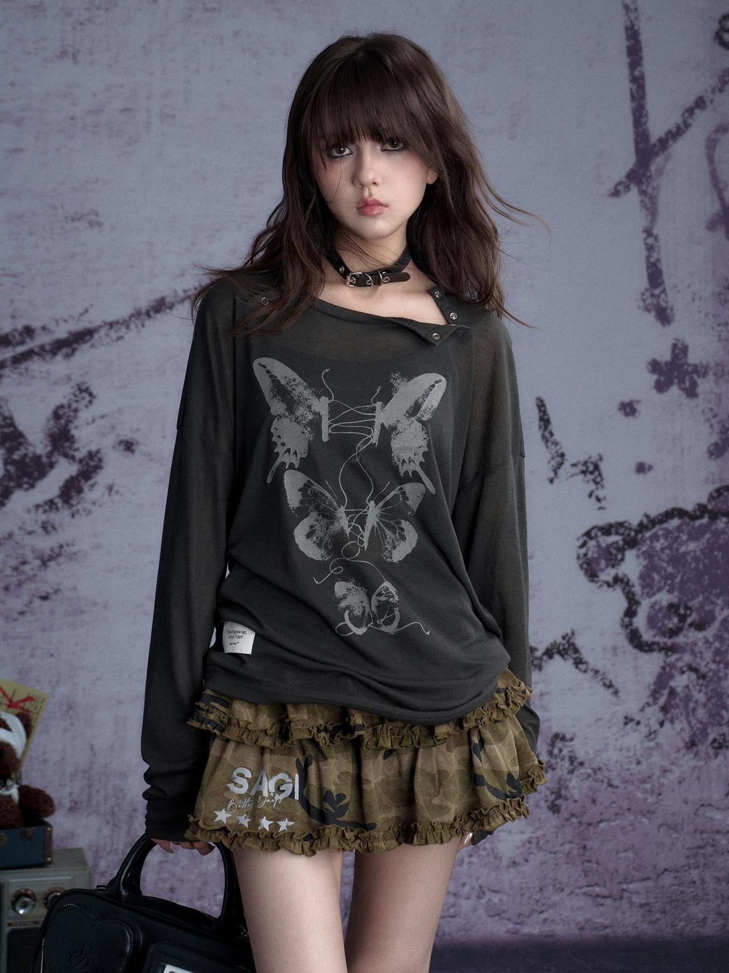 SagiDolls Sweet Camo Print Elastic Waist A Line Women's Cotton Knit Tiered Skirts