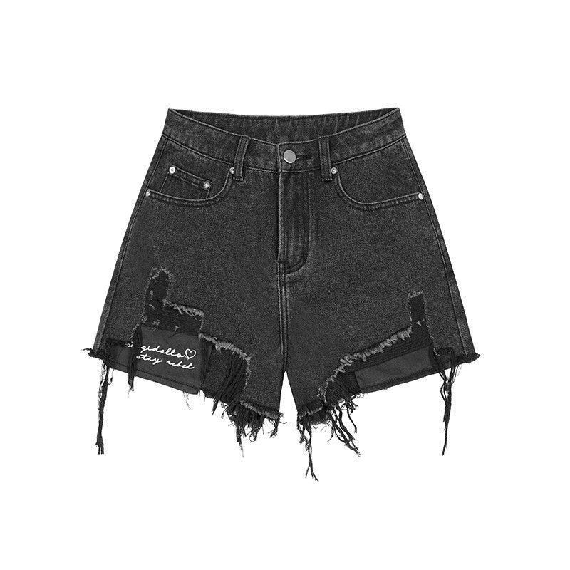 SagiDolls_Sweet_Cool_Distressed_High_Waist_Frayed_Hem_Women's_Black_Denim_Shorts_705562971829_MISSTT