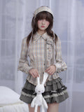 SagiDolls Sweet Plaid Asymmetric Embroidered Lantern Sleeve Women's Polyester Blouses