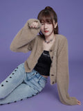 SagiDolls Teddy Bear Embroidered Heart Round Neck Women's Faux Mink Camel Cardigans