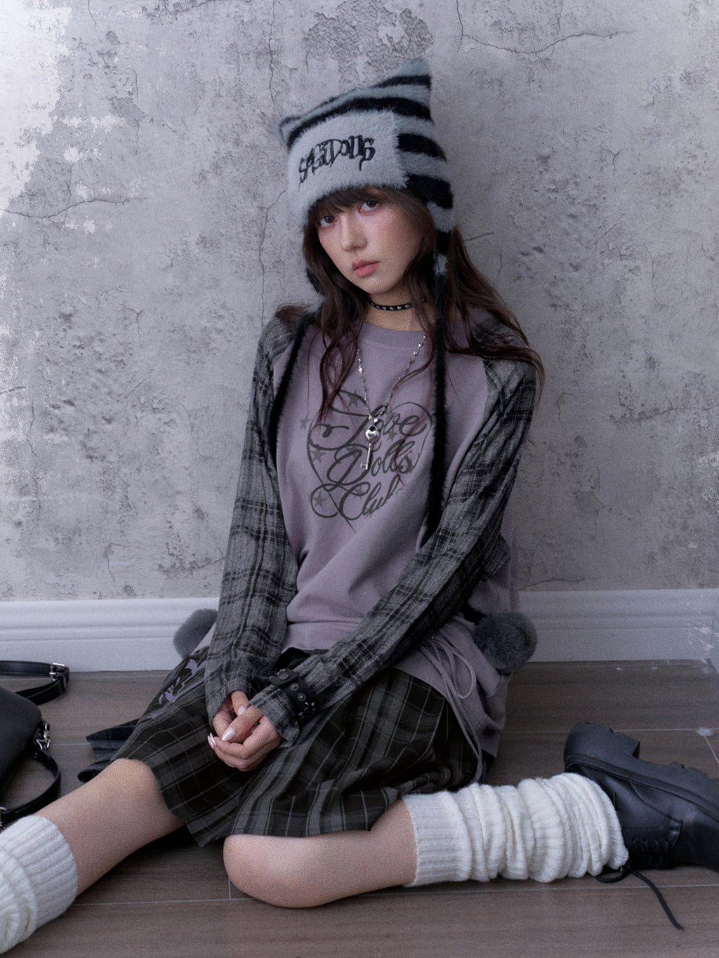 SagiDolls Textured Raglan Sleeve Print Drawstring Loose Fit Women's Cotton Long Sleeve T-shirts