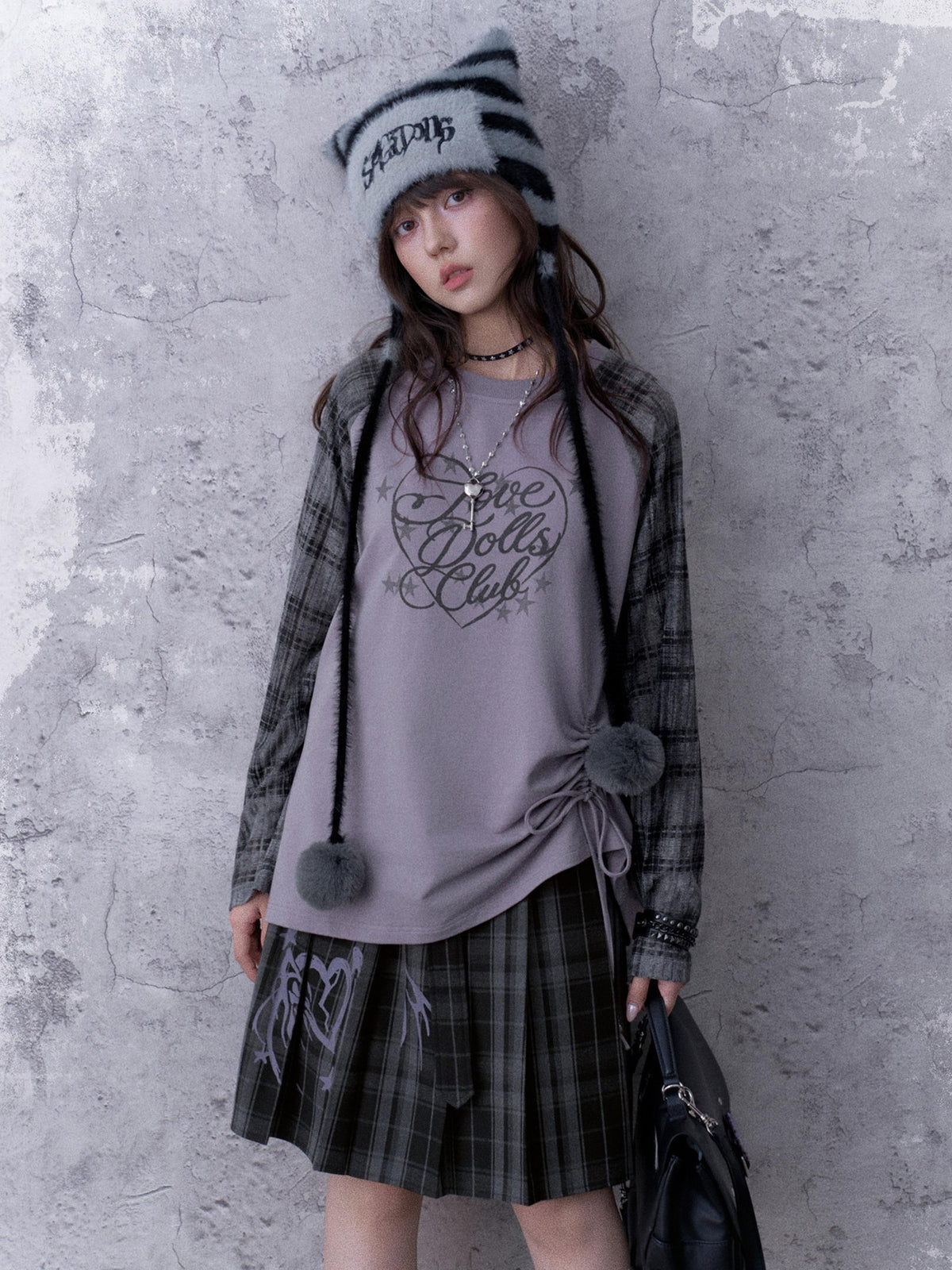 SagiDolls Textured Raglan Sleeve Print Drawstring Loose Fit Women's Cotton Long Sleeve T-shirts