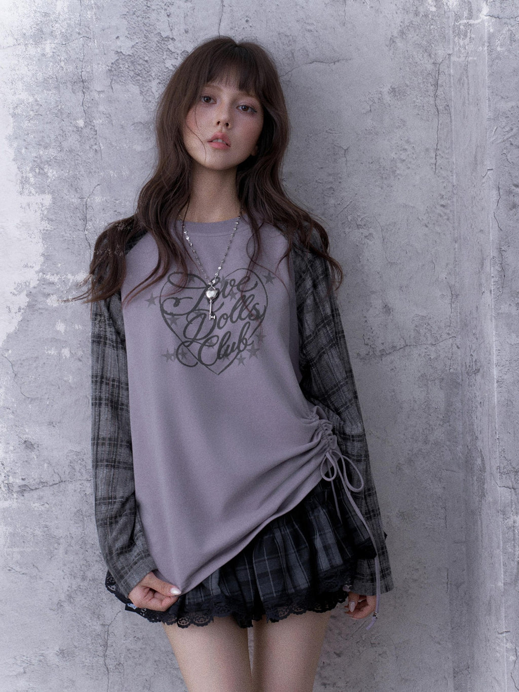 SagiDolls Textured Raglan Sleeve Print Drawstring Loose Fit Women's Cotton Long Sleeve T-shirts