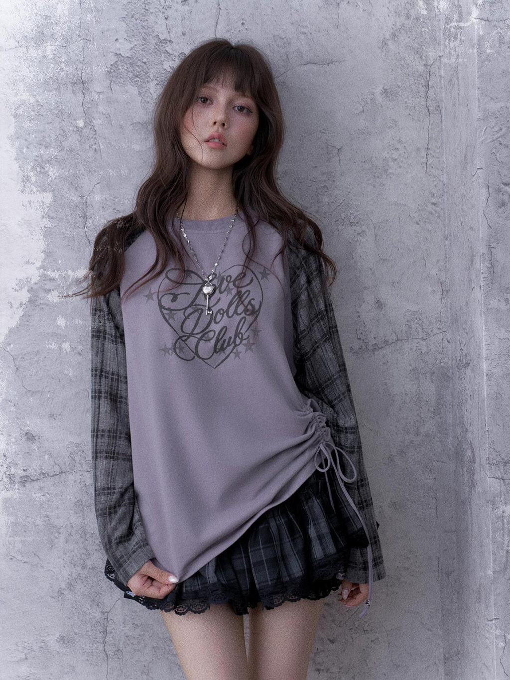 SagiDolls Textured Raglan Sleeve Print Drawstring Loose Fit Women's Cotton Long Sleeve T-shirts