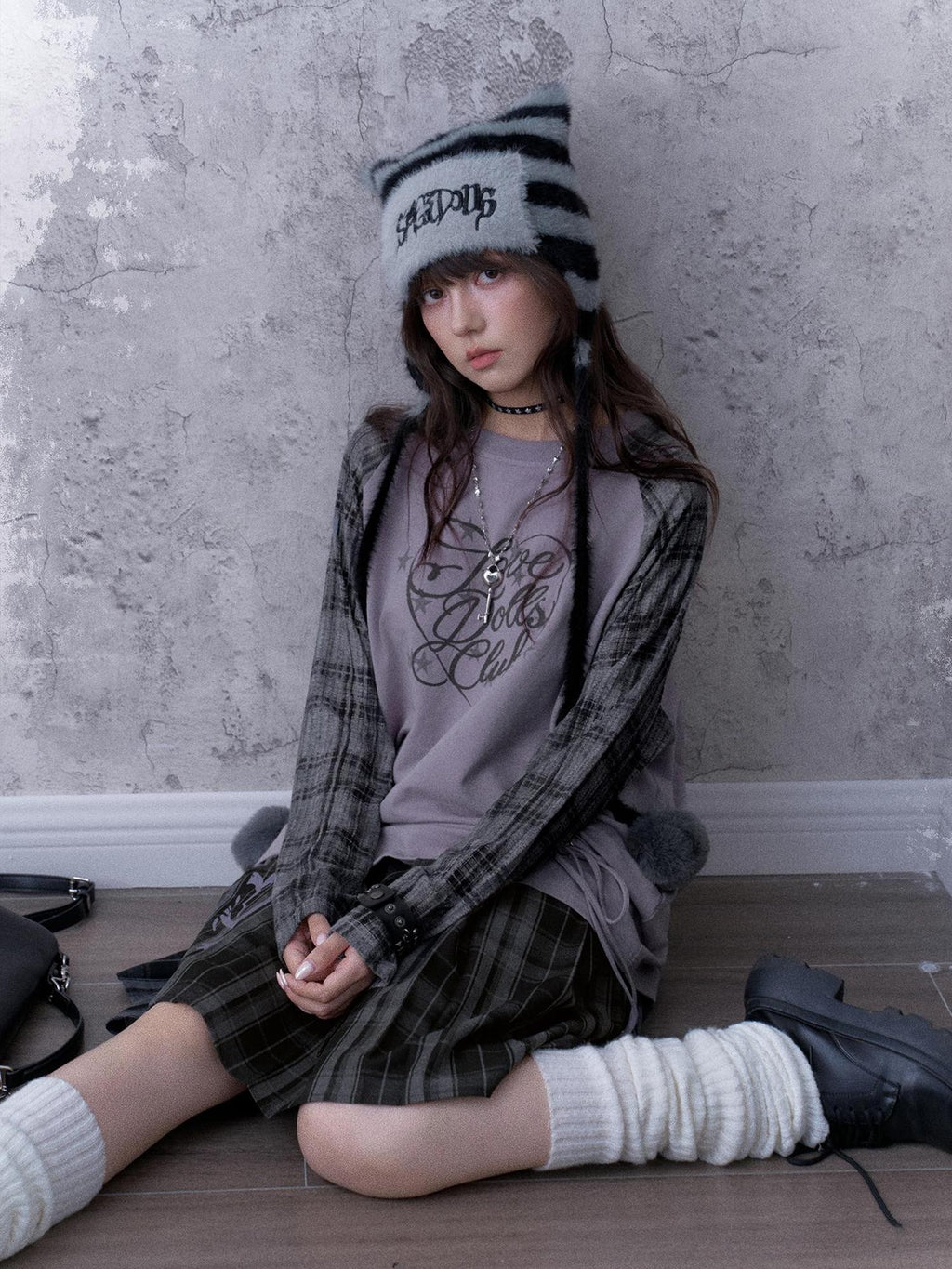SagiDolls Textured Raglan Sleeve Print Drawstring Loose Fit Women's Cotton Long Sleeve T-shirts