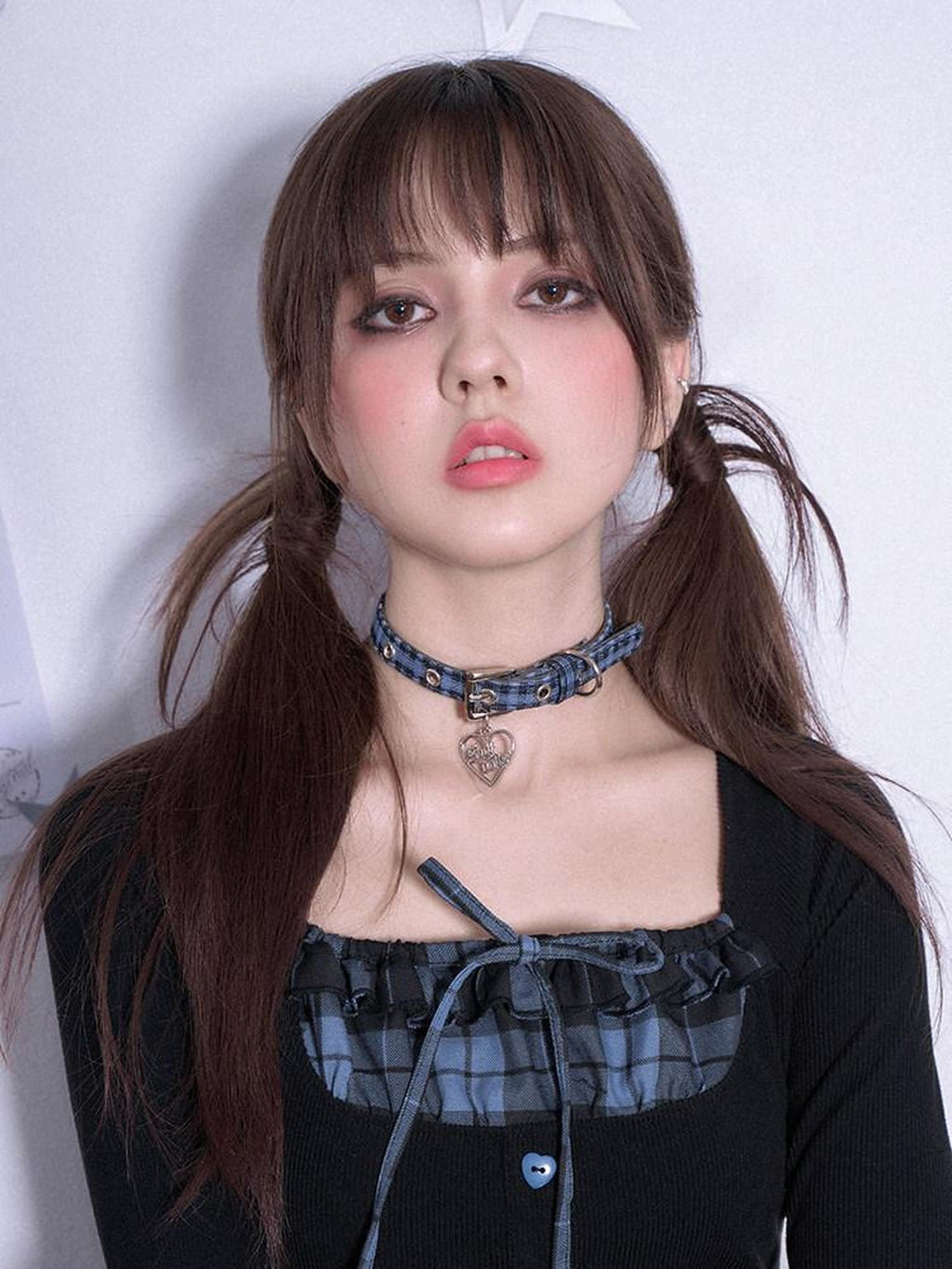 SagiDolls Two Tone Blue Purple Plaid Pattern M Size Women's Alloy Pendant Chokers
