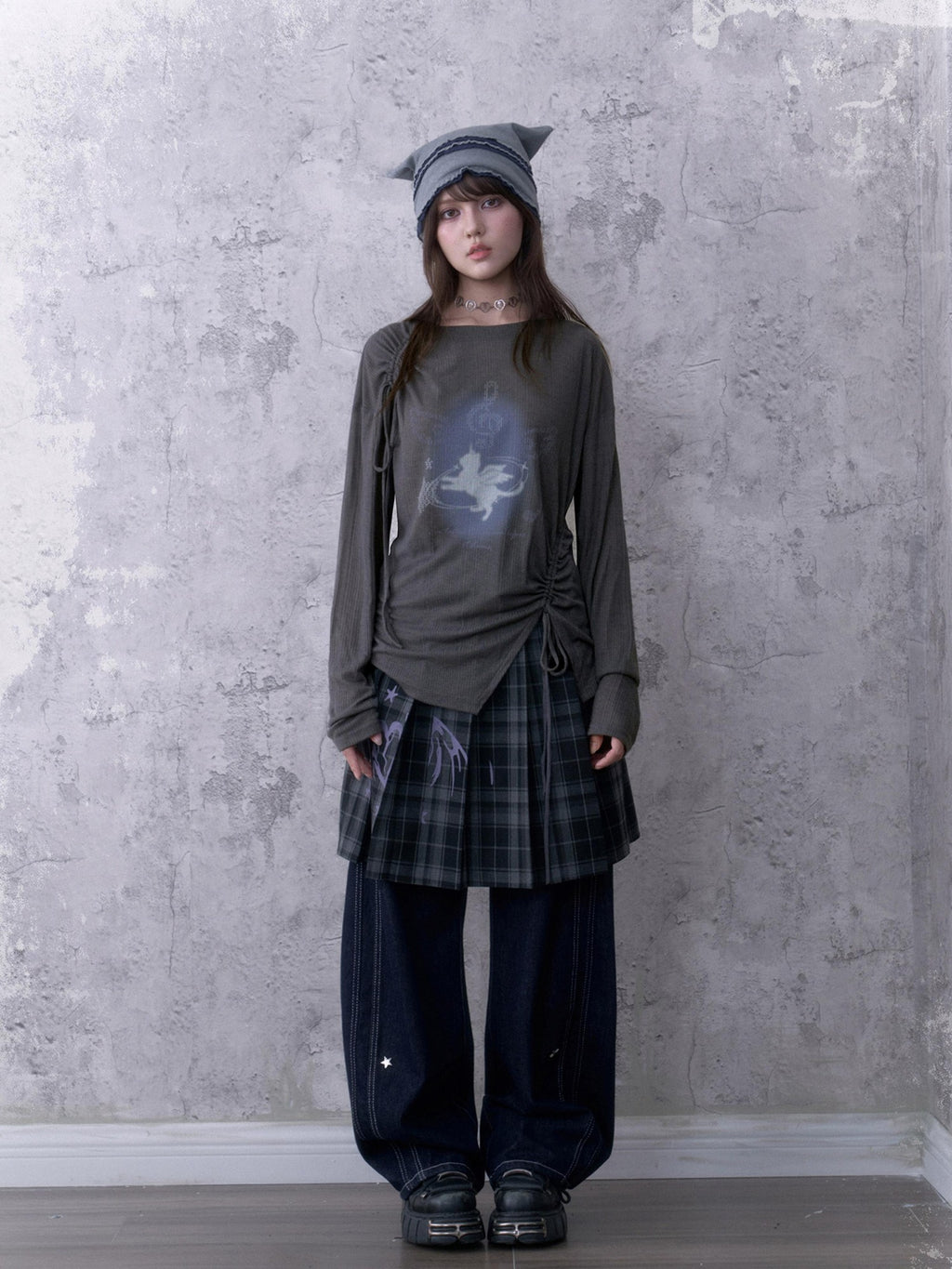 SagiDolls Unicorn Print Drawstring Asymmetric Women's Long Sleeve T-shirts