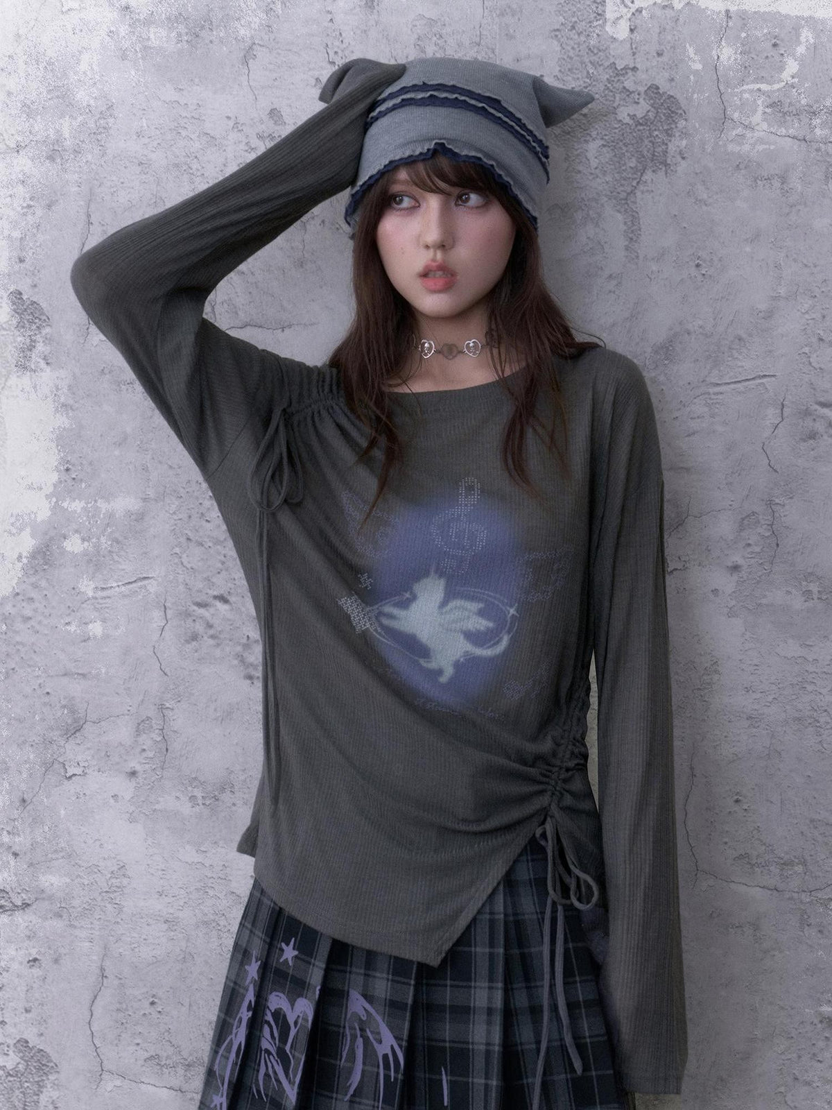 SagiDolls Unicorn Print Drawstring Asymmetric Women's Long Sleeve T-shirts
