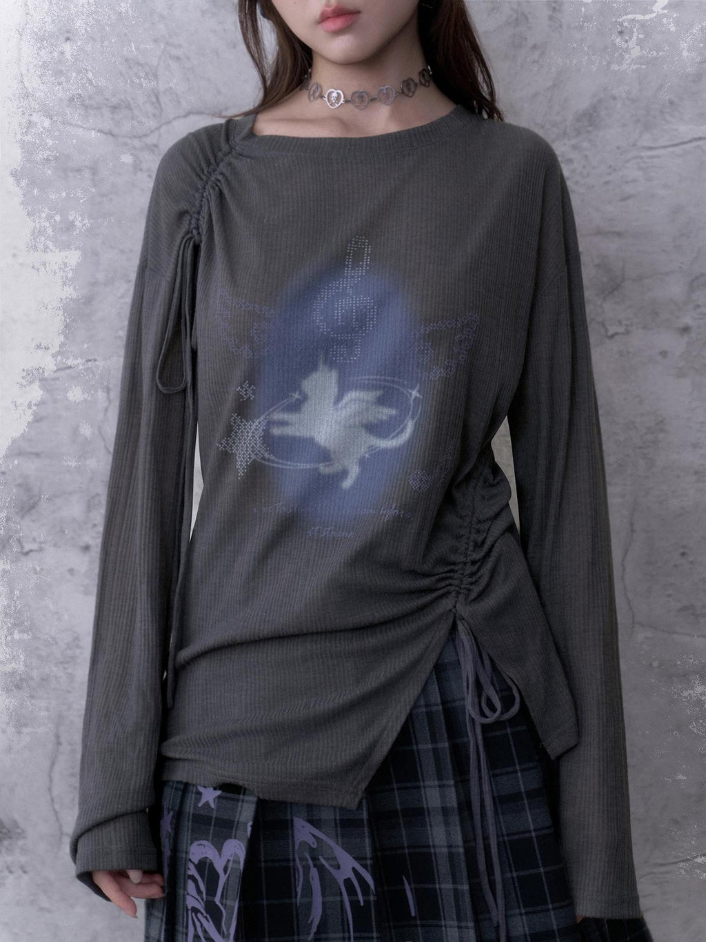 SagiDolls Unicorn Print Drawstring Asymmetric Women's Long Sleeve T-shirts