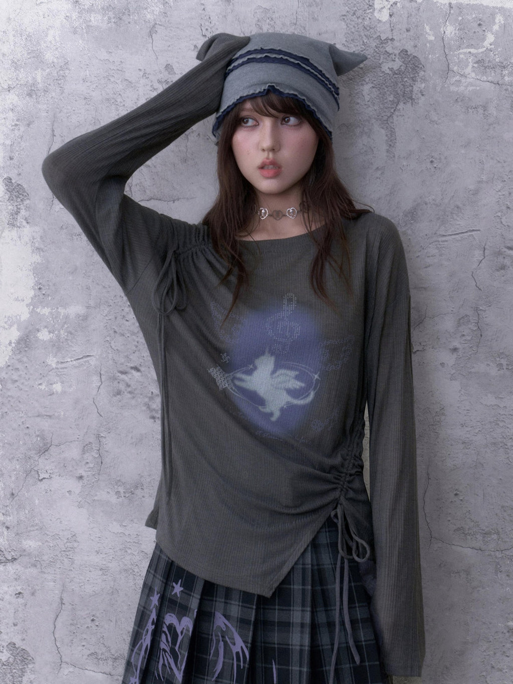 SagiDolls Unicorn Print Drawstring Asymmetric Women's Long Sleeve T-shirts