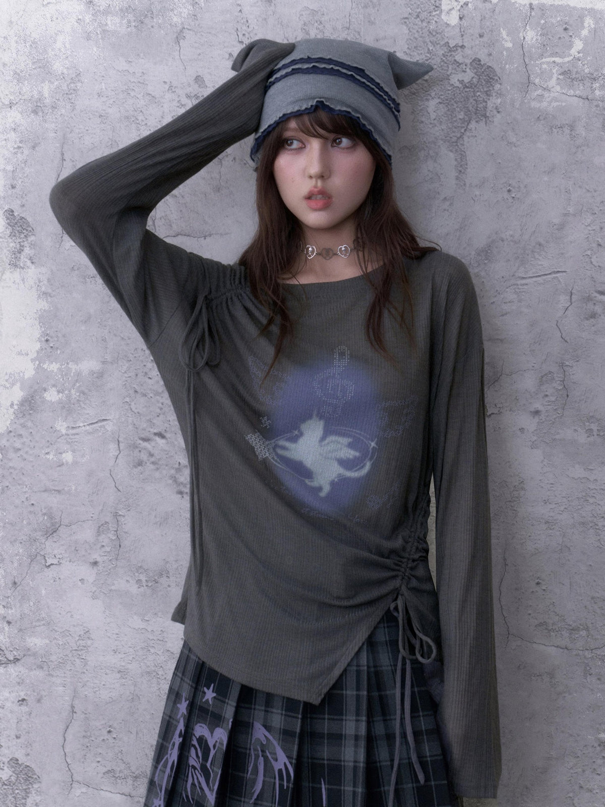 SagiDolls Unicorn Print Drawstring Asymmetric Women's Long Sleeve T-shirts