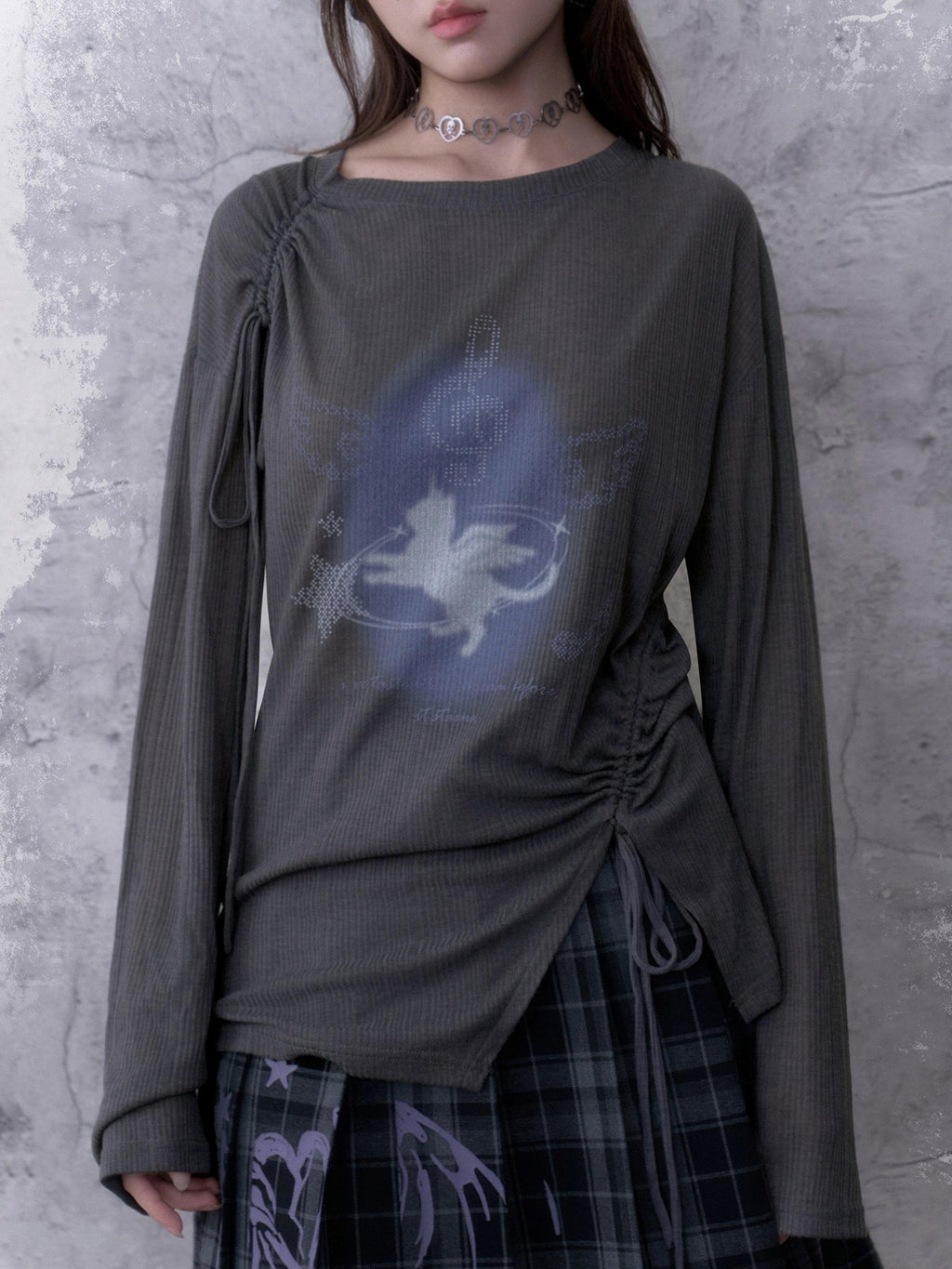 SagiDolls Unicorn Print Drawstring Asymmetric Women's Long Sleeve T-shirts