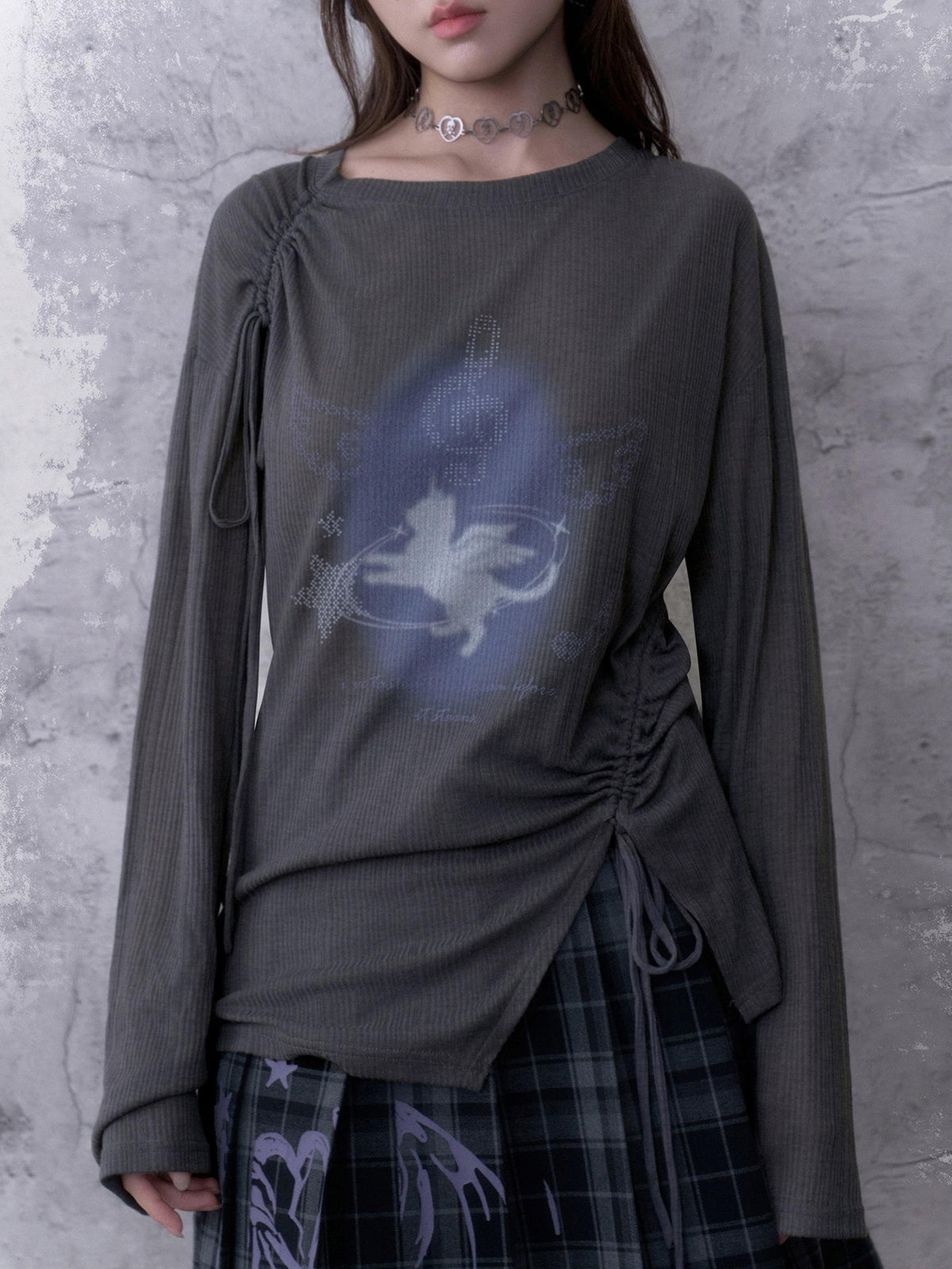 SagiDolls Unicorn Print Drawstring Asymmetric Women's Long Sleeve T-shirts