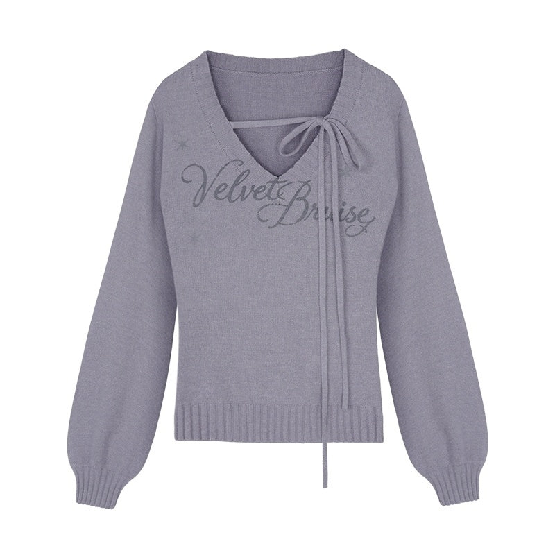 SagiDolls_V-neck_Lace_Up_Letter_Print_Lantern_Sleeve_Women's_Polyester_Sweaters_1091862441976_MISSTT