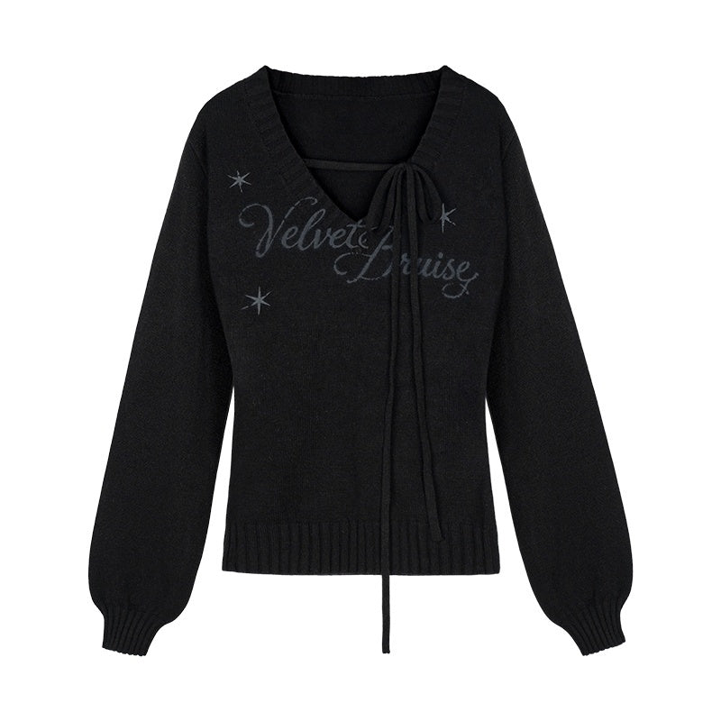 SagiDolls_V-neck_Lace_Up_Letter_Print_Lantern_Sleeve_Women's_Polyester_Sweaters_1091862441976_MISSTT