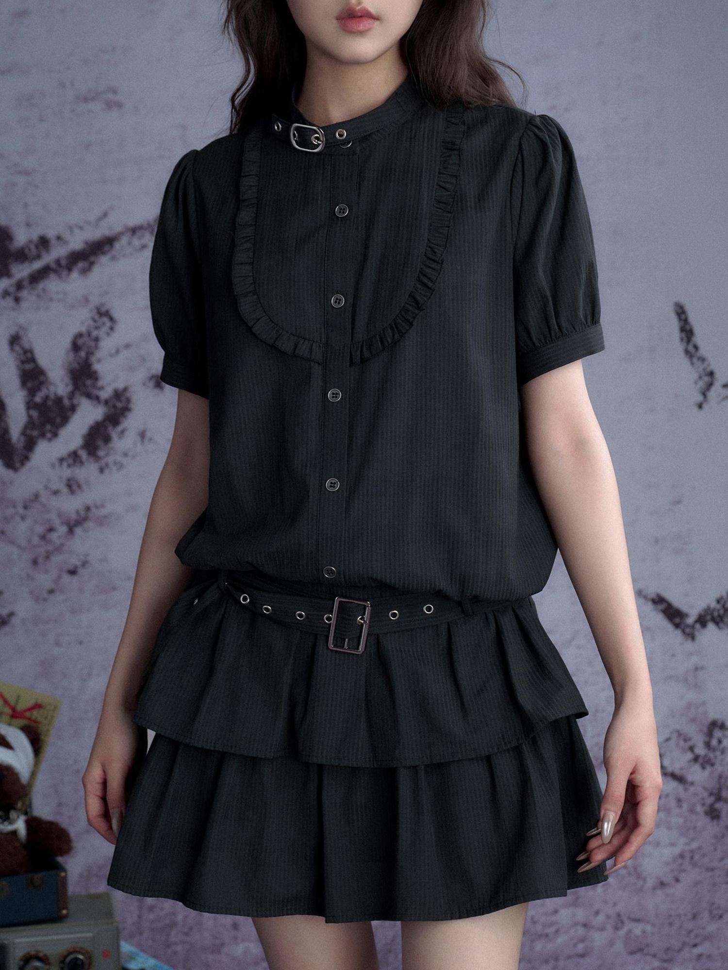 SagiDolls Vertical Stripe Lantern Sleeve Women's Poly Cotton Casual Mini Dresses
