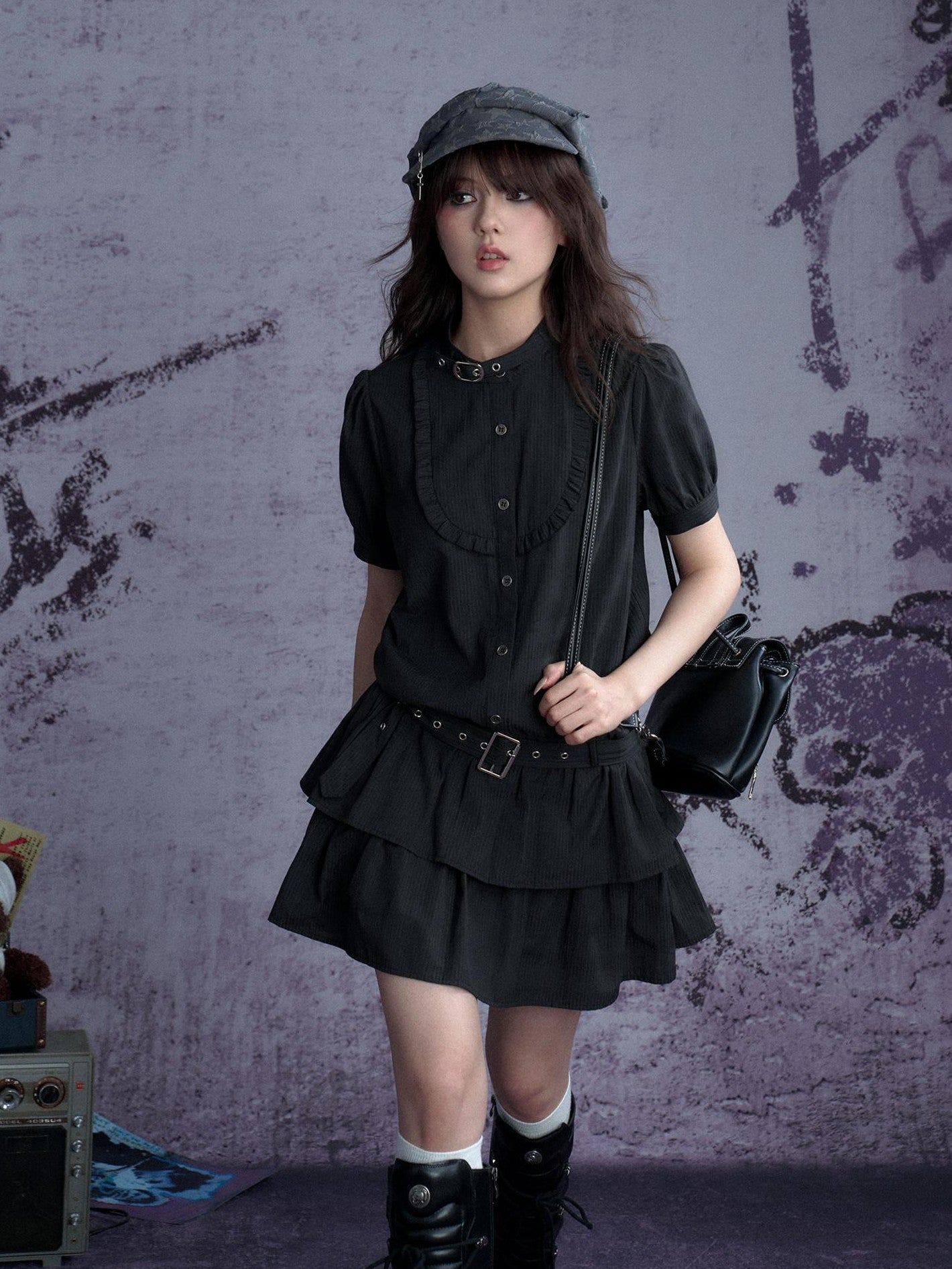 SagiDolls Vertical Stripe Lantern Sleeve Women's Poly Cotton Casual Mini Dresses