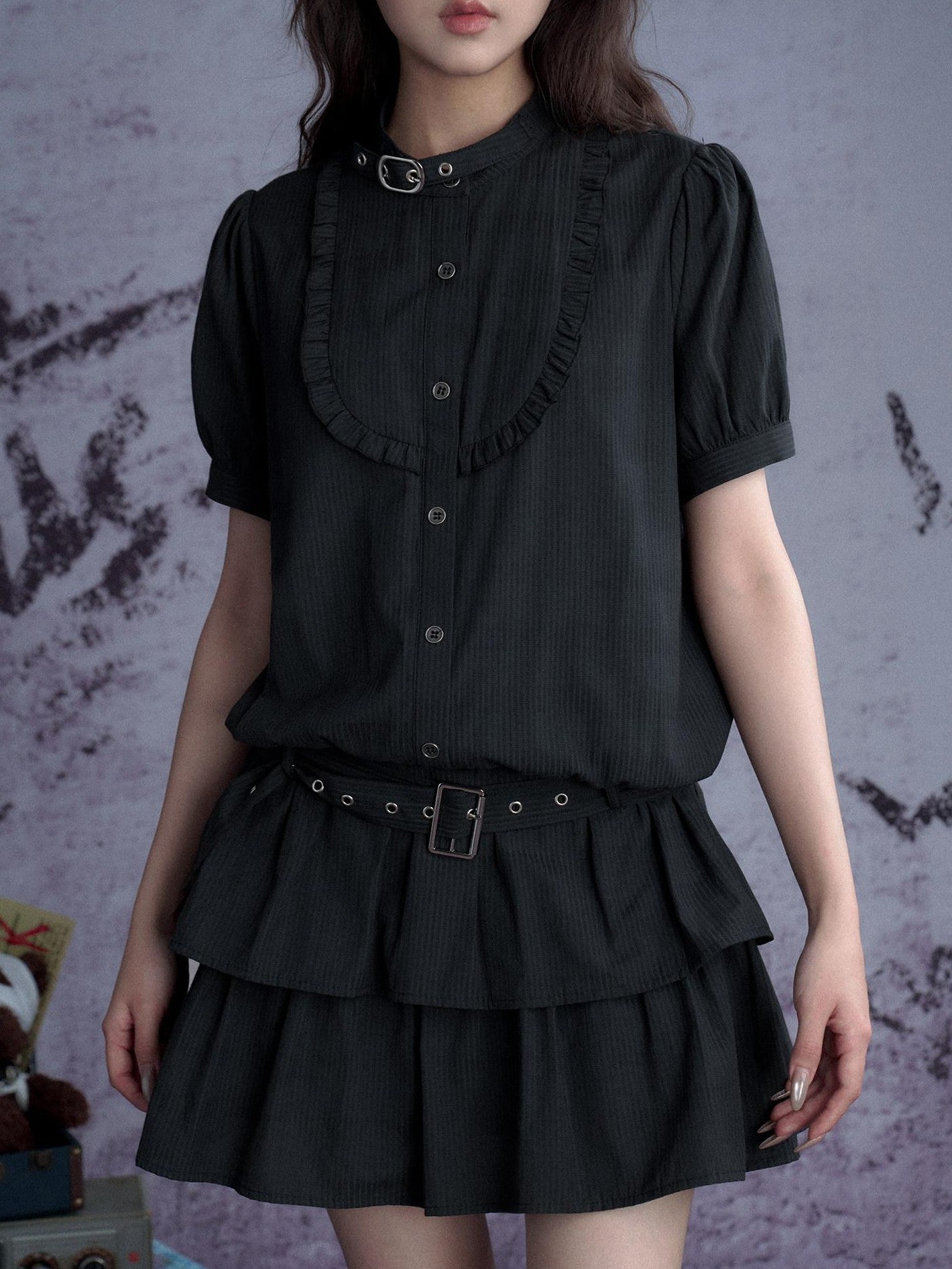 SagiDolls Vertical Stripe Lantern Sleeve Women's Poly Cotton Casual Mini Dresses
