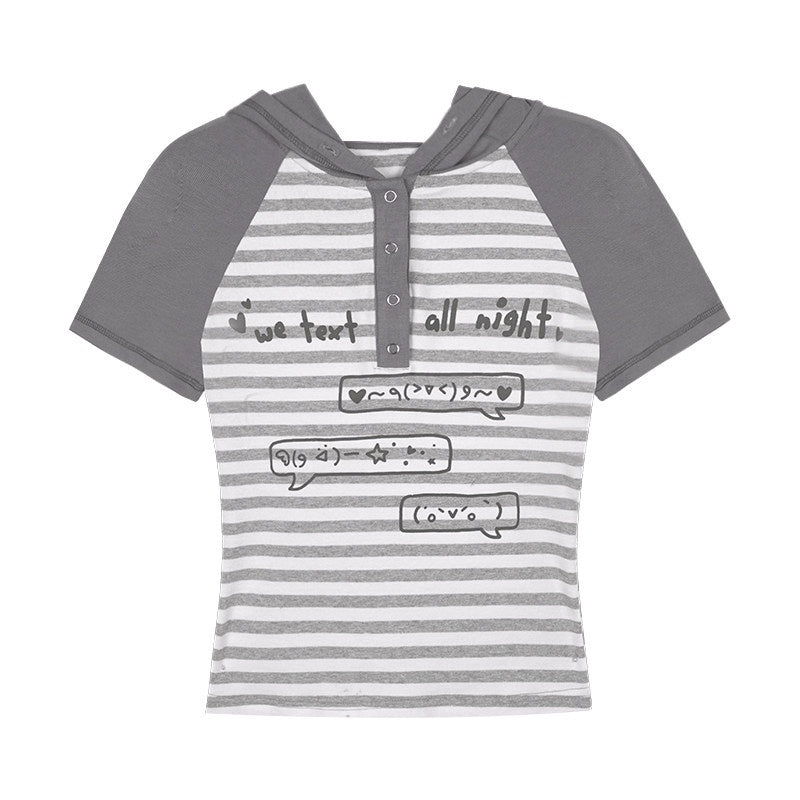 SagiDolls_Vintage_Gray_Emoticon_Print_Hooded_Women's_Viscose_Blend_Short_Sleeve_T-shirts_922847594626_MISSTT