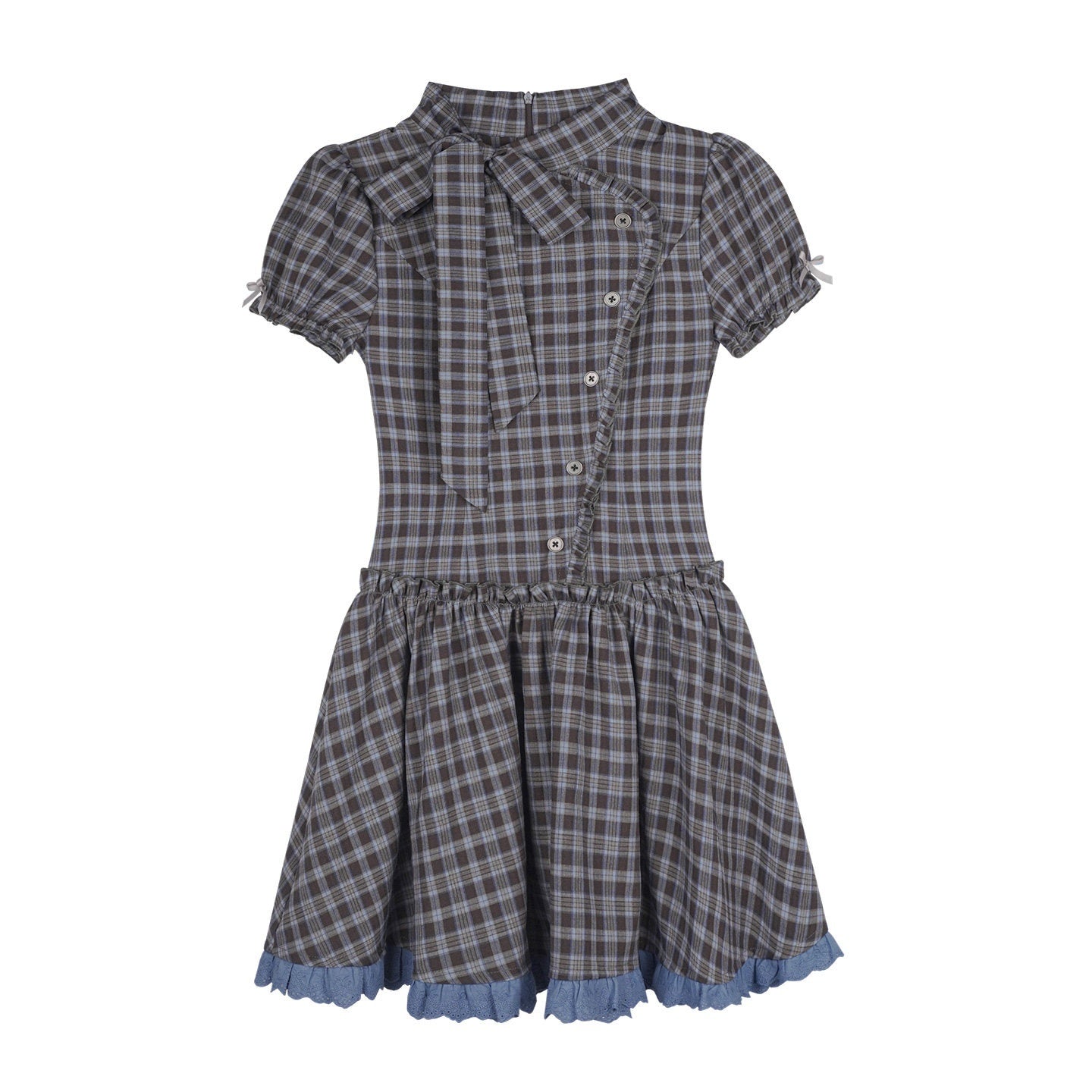 SagiDolls_Vintage_Plaid_Asymmetrical_Placket_Large_Bow_Women's_Casual_Mini_Dresses_1040296792598_MISSTT