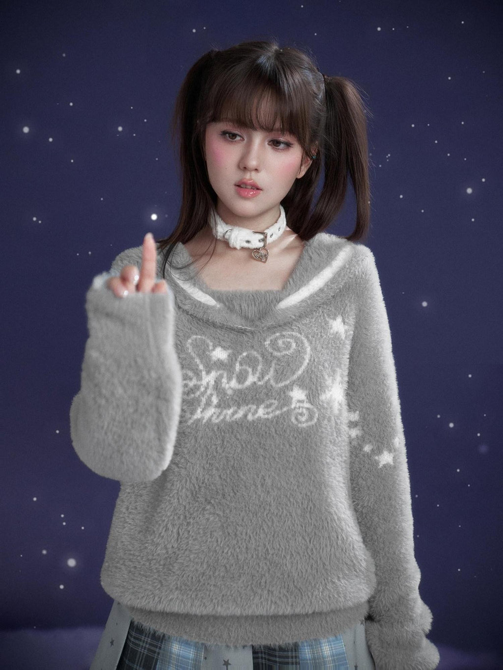 SagiDolls White Plush Collar Alloy Pendant Sweet Cool Women's Plush Chokers
