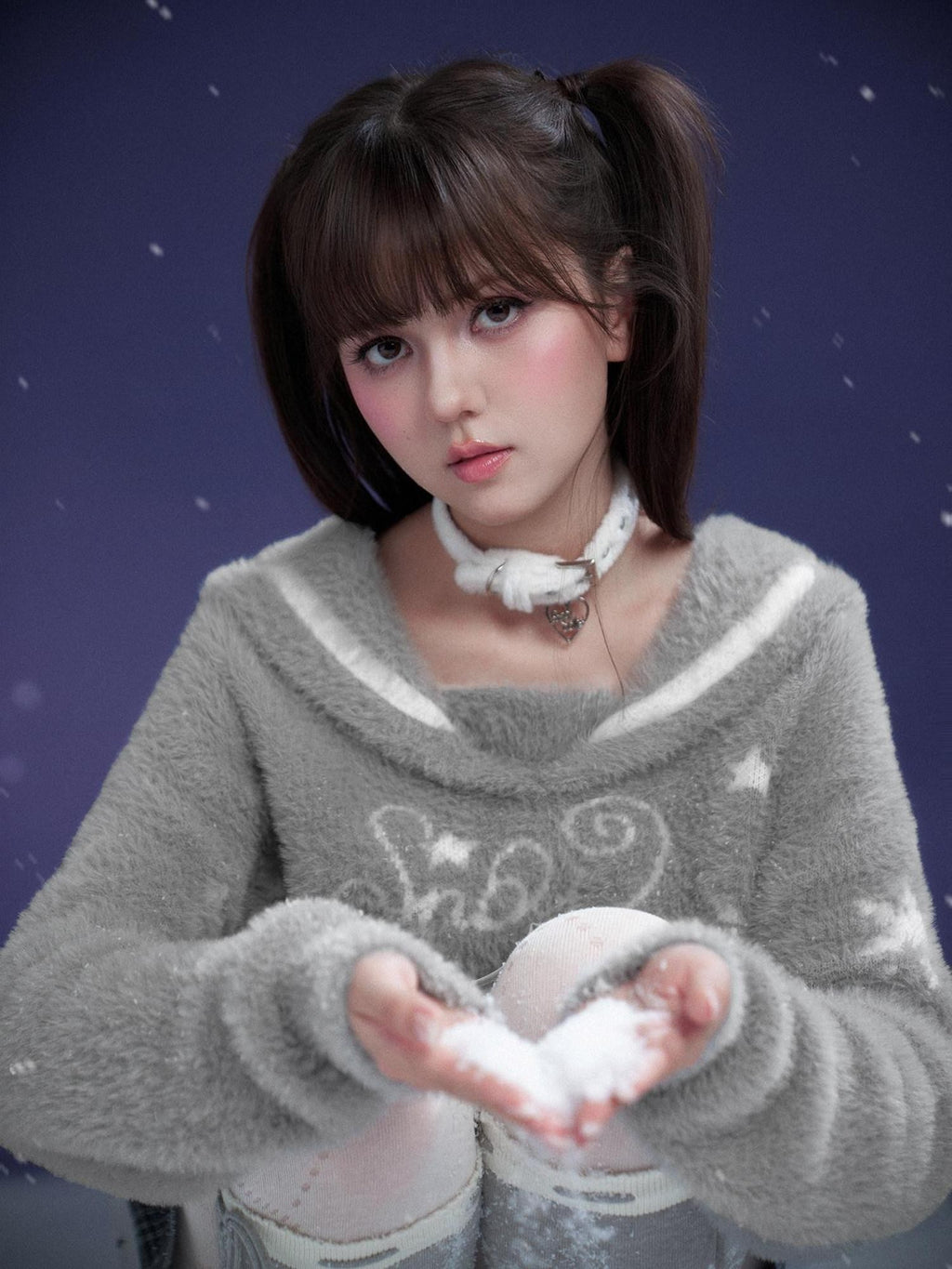 SagiDolls White Plush Collar Alloy Pendant Sweet Cool Women's Plush Chokers