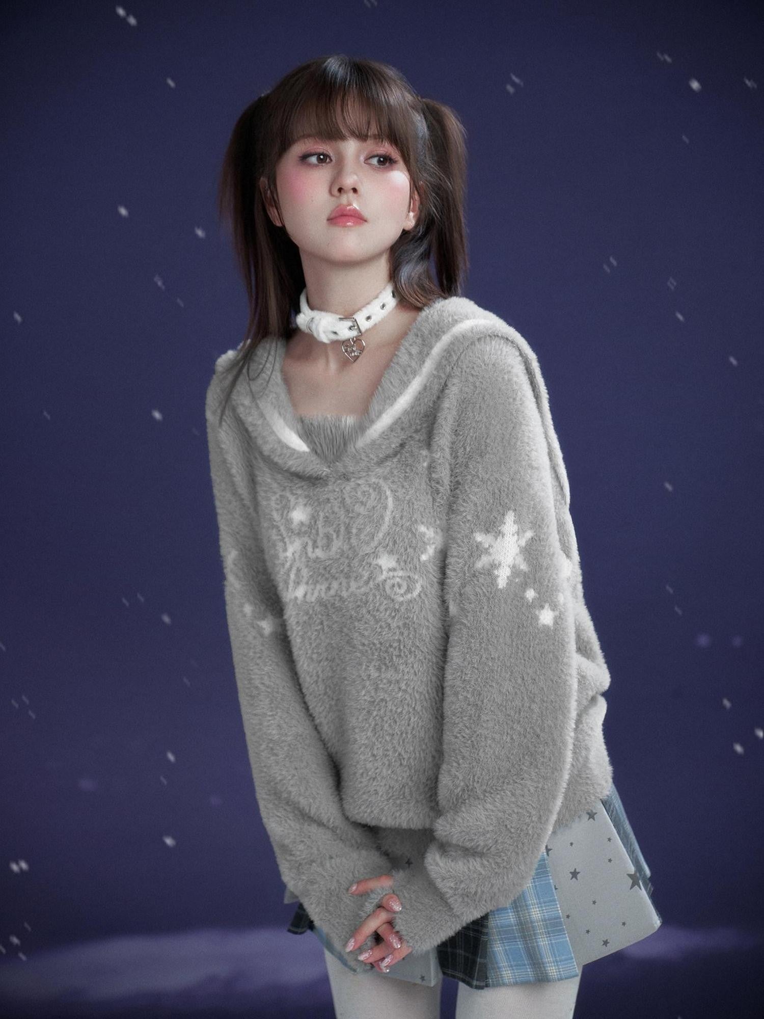 SagiDolls White Plush Collar Alloy Pendant Sweet Cool Women's Plush Chokers