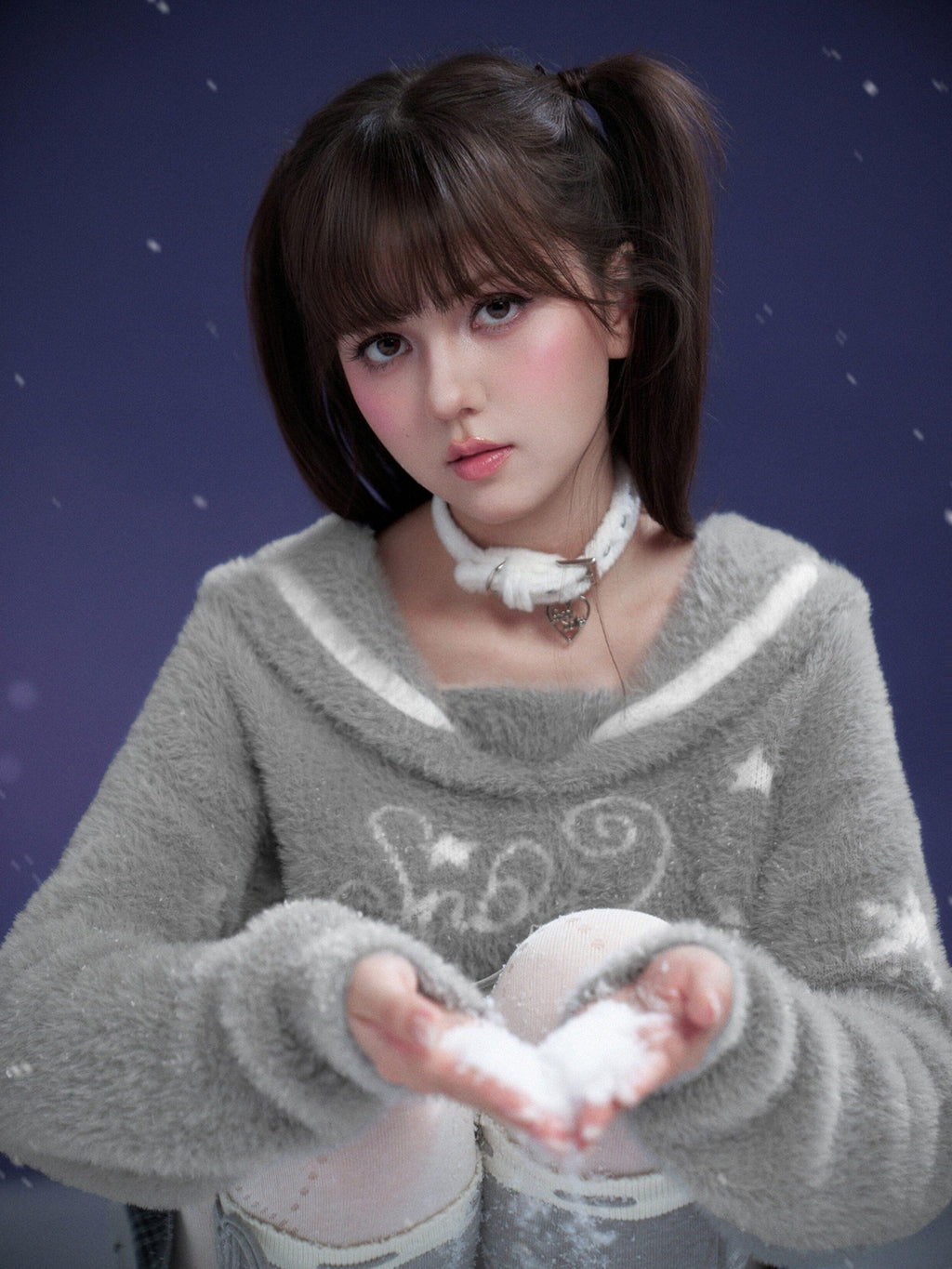 SagiDolls White Plush Collar Alloy Pendant Sweet Cool Women's Plush Chokers