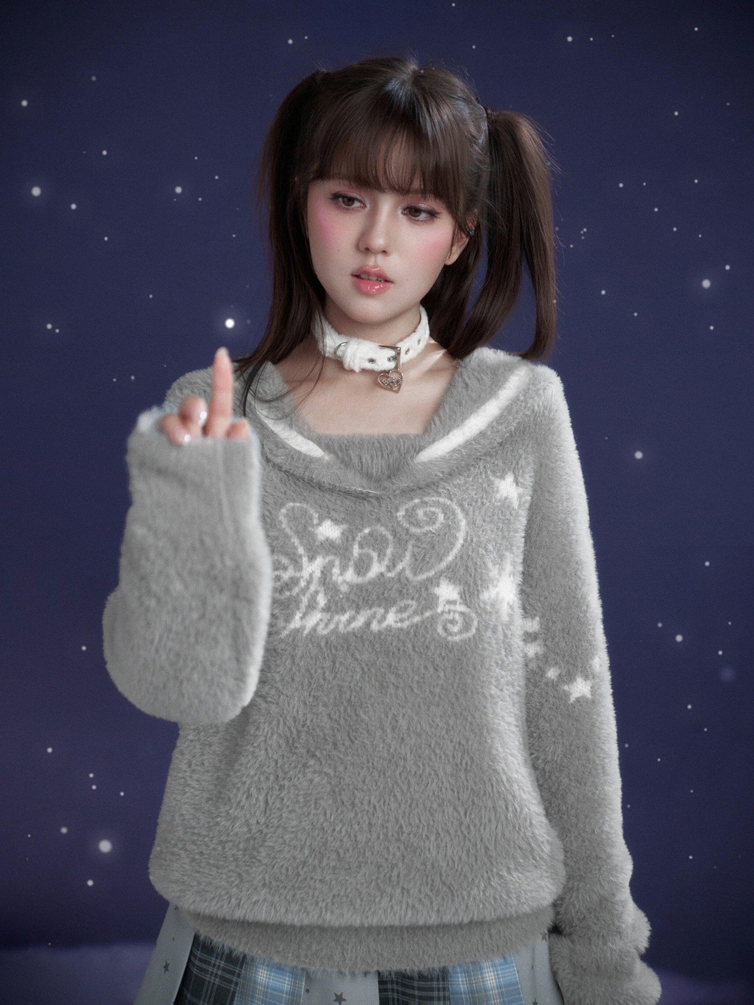 SagiDolls White Plush Collar Alloy Pendant Sweet Cool Women's Plush Chokers