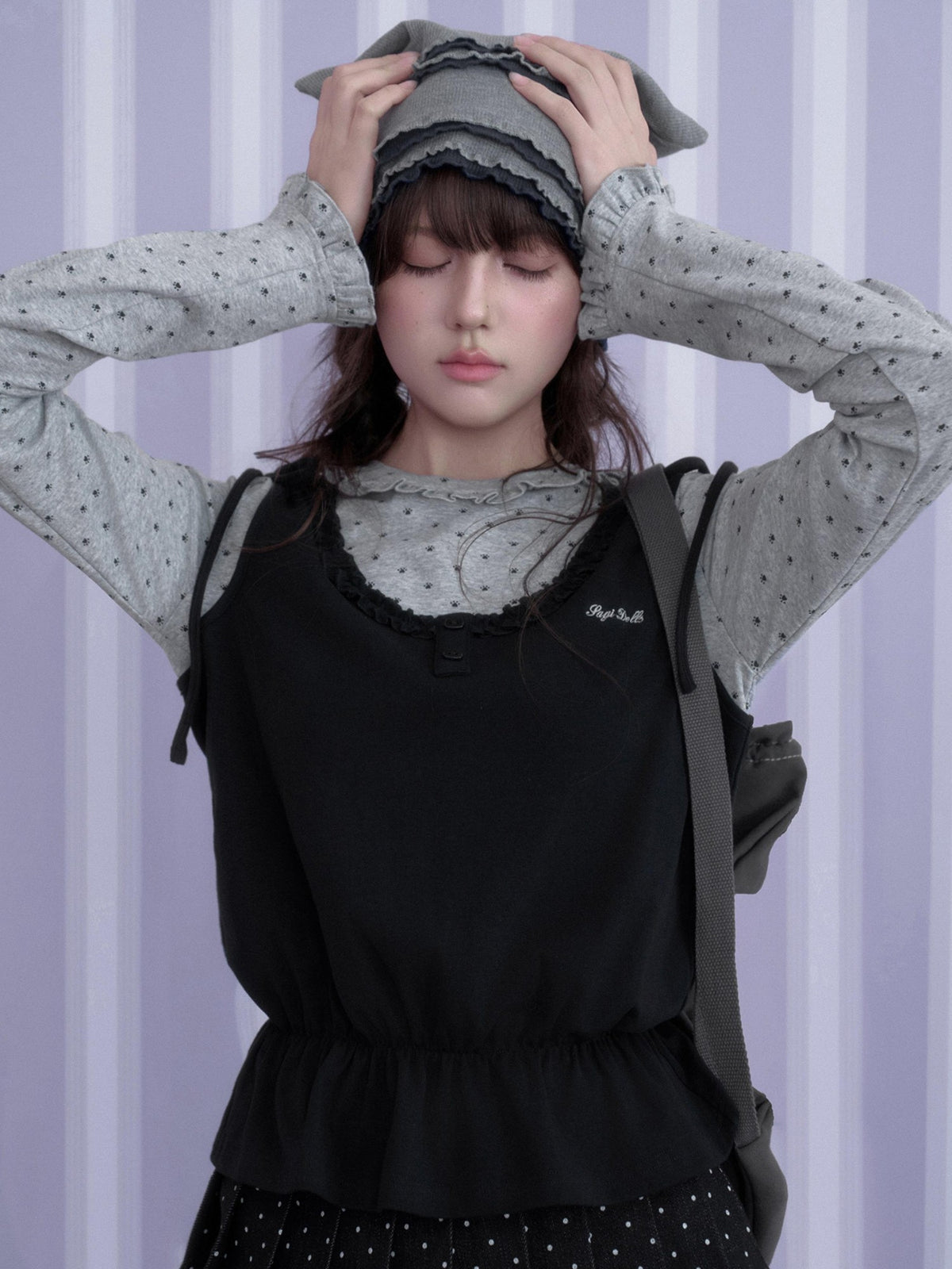 SagiDolls Y2k Faux Two Piece Spliced Loose Fit Cotton Women's Long Sleeve T-shirts