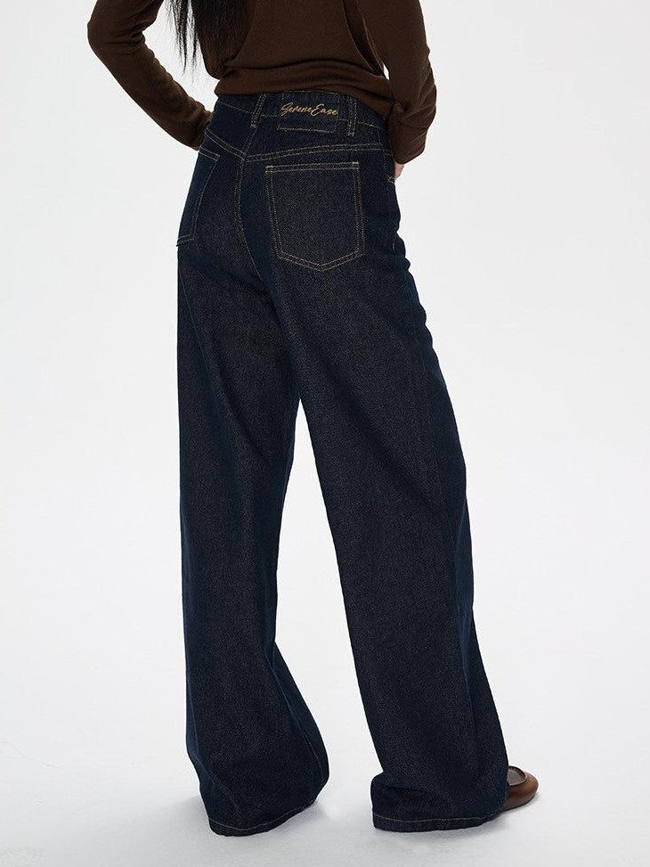SereneEase American Vintage High Waist Micro Stretch Zip Women's Cotton Wide-leg Jeans