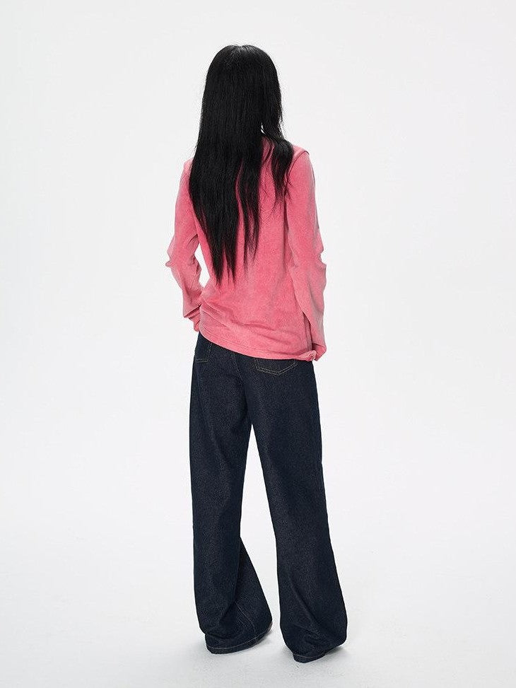 SereneEase American Vintage High Waist Micro Stretch Zip Women's Cotton Wide-leg Jeans